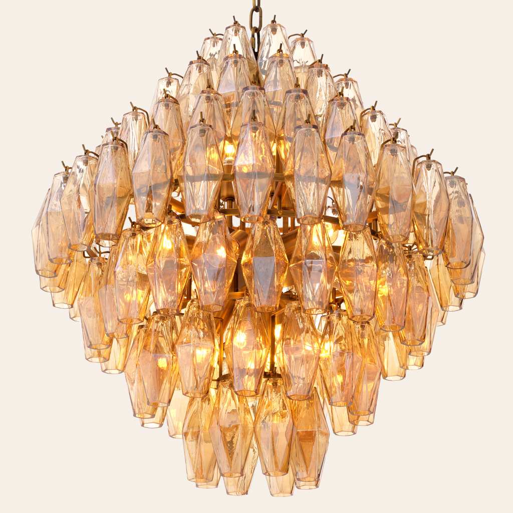 Eichholtz Benini Kroonluchter L | Antiek Messing, Amberglas Design