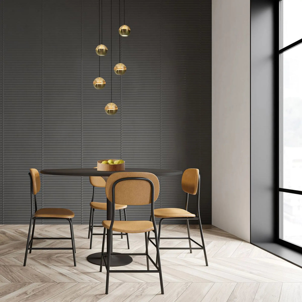 Steinhauer Belluno Hanglamp | Messing, Vijf Lichtpunten, Dim-to-Warm voor Eettafel Steinhauer