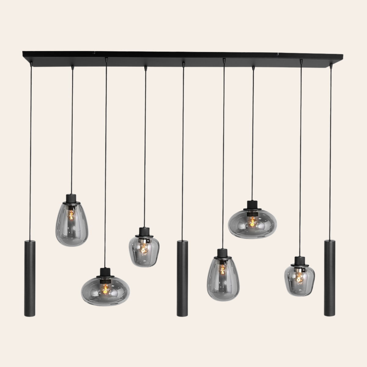 Steinhauer Reflexion Hanglamp 9-lichts | Zwart Metaal, Smoke Glas, Dimbaar Steinhauer