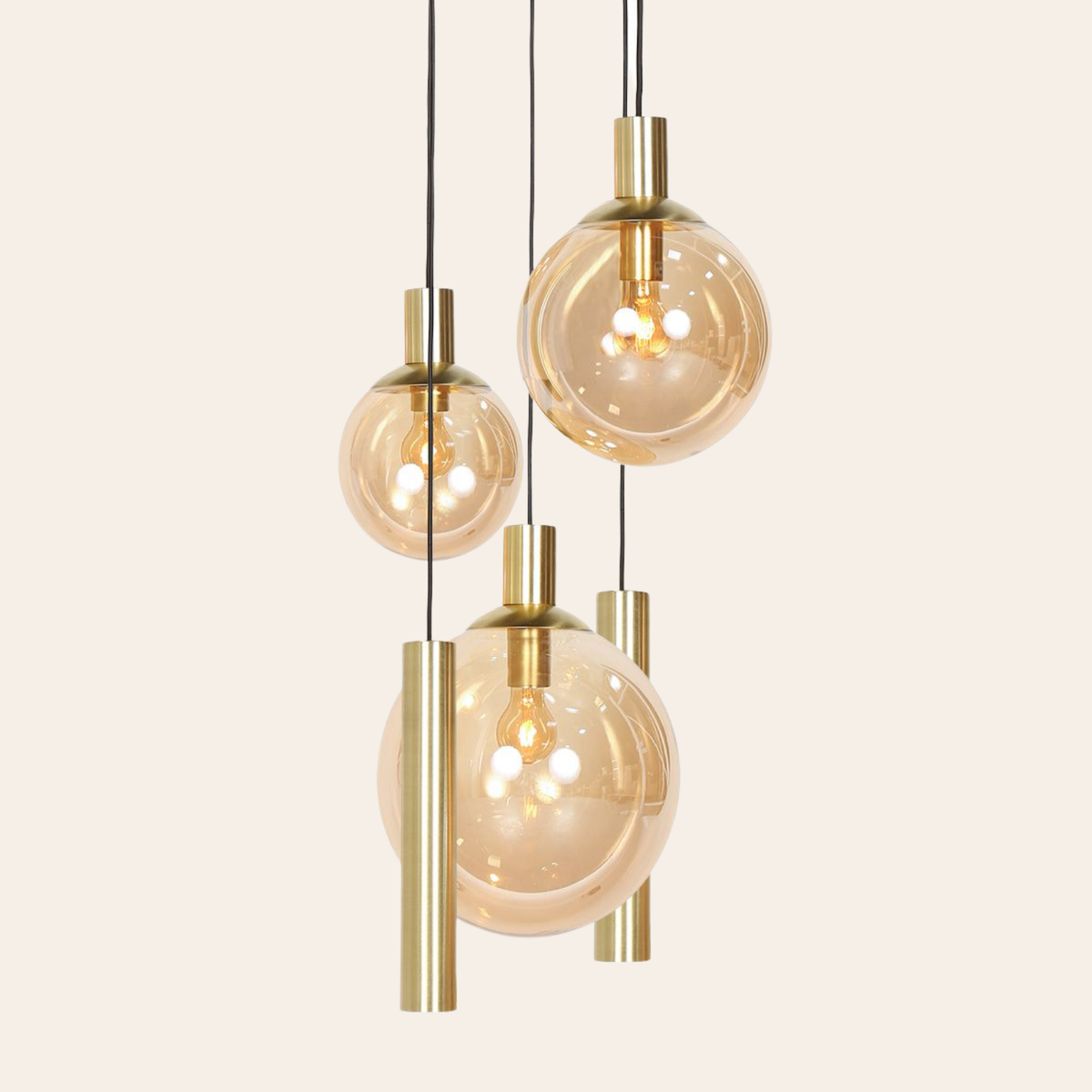 Steinhauer Bollique Hanglamp 5-lichts | Messing, Amberglas, Verstelbaar Steinhauer