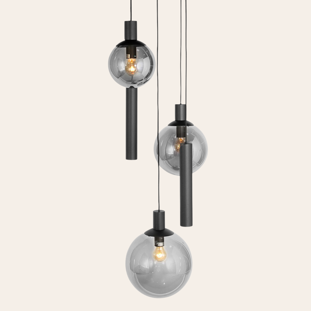 Steinhauer Bollique Hanglamp | Zwart Metaal, Smoke Glas, 5-lichts Steinhauer