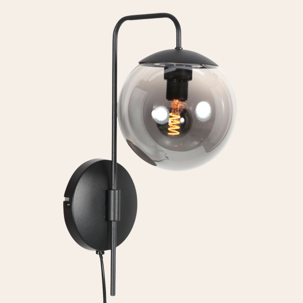 Steinhauer Bollique Wandlamp | Zwart Metaal, Smoke Glas, E14 Fitting Steinhauer