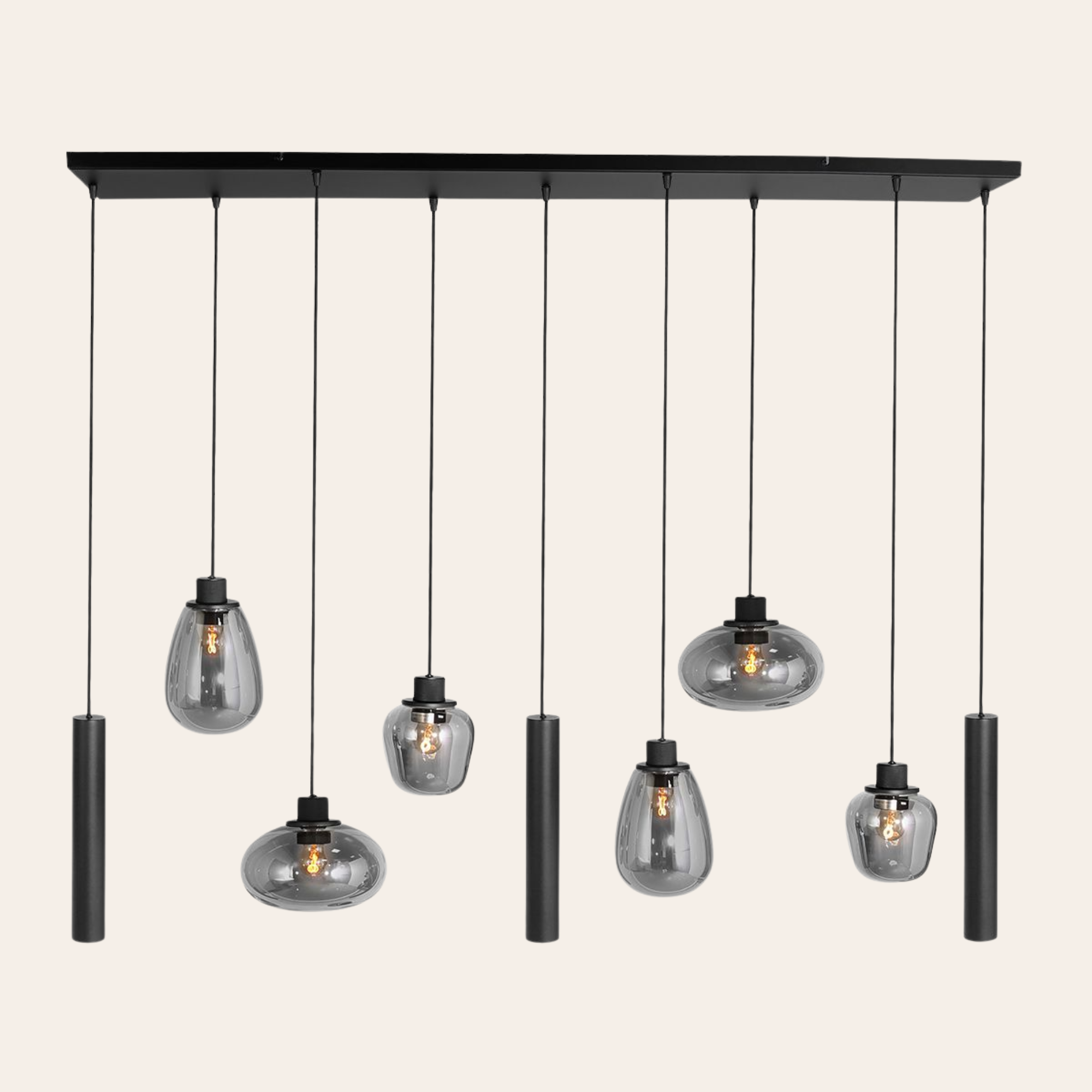 Steinhauer Reflexion Hanglamp 9-lichts | Zwart Metaal, Smoke Glas, Dimbaar