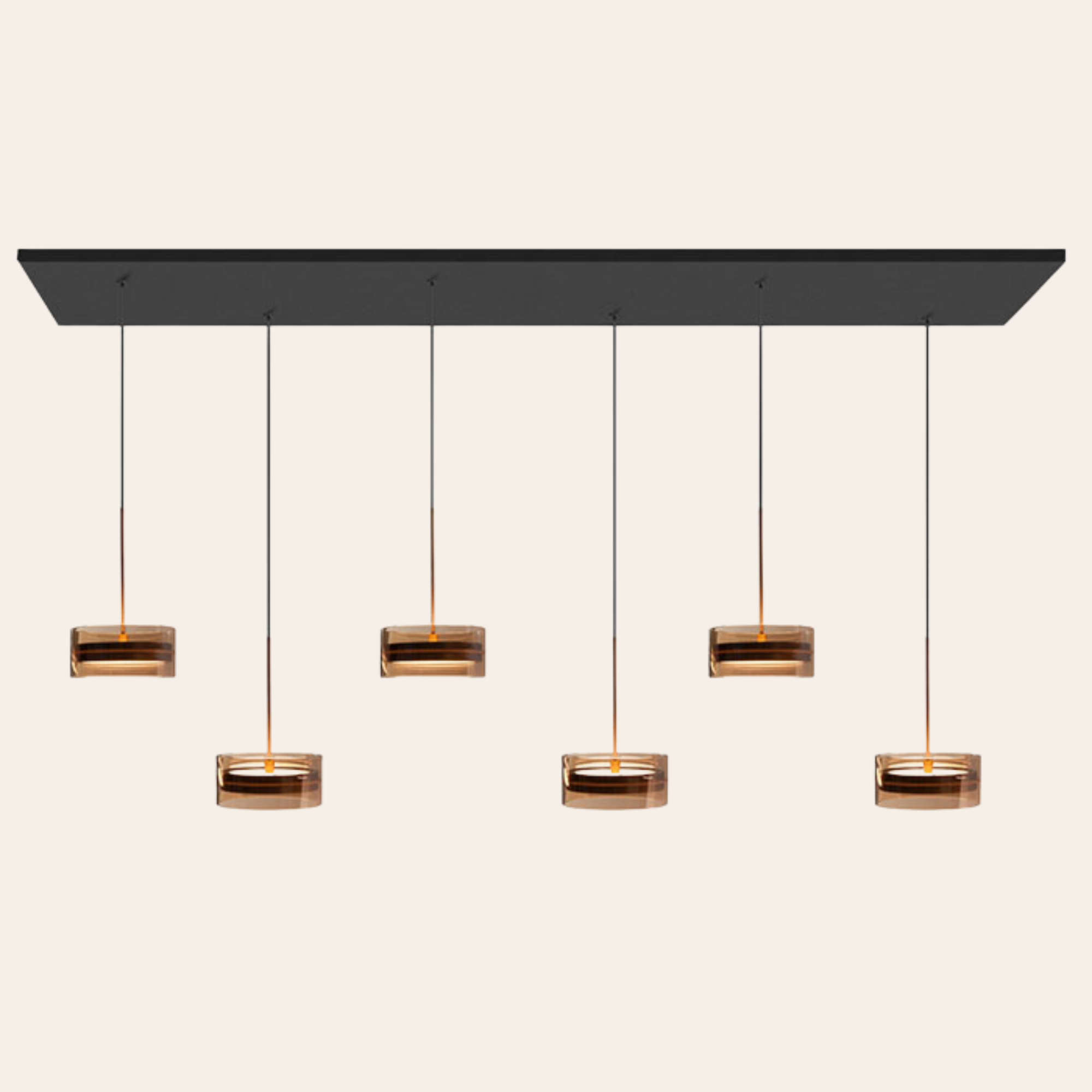Maretti Corvino Hanglamp Zwart met Brons Glas - 6-Lichts LED Hanglamp 72W 2700K Dimbaar 130 cm