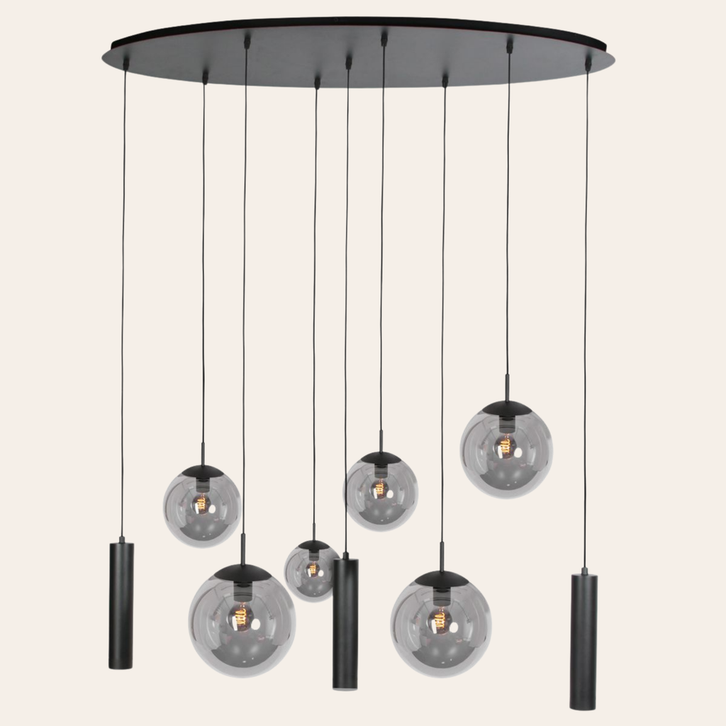 Steinhauer Bollique Hanglamp 9-lichts | Zwart Metaal, Smoke Glas, In Hoogte Verstelbaar Steinhauer