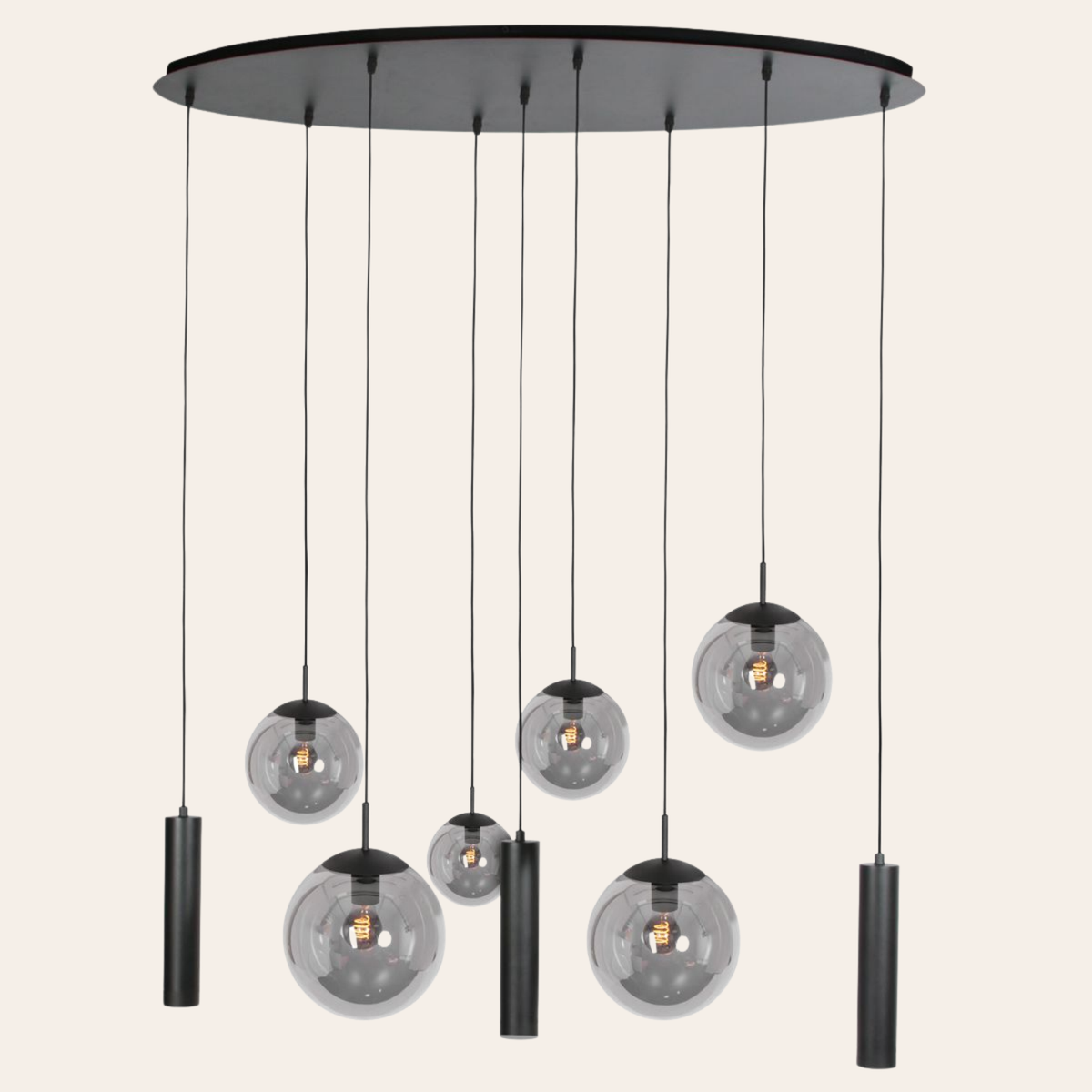 Steinhauer Bollique Hanglamp 9-lichts | Zwart Metaal, Smoke Glas, In Hoogte Verstelbaar Steinhauer