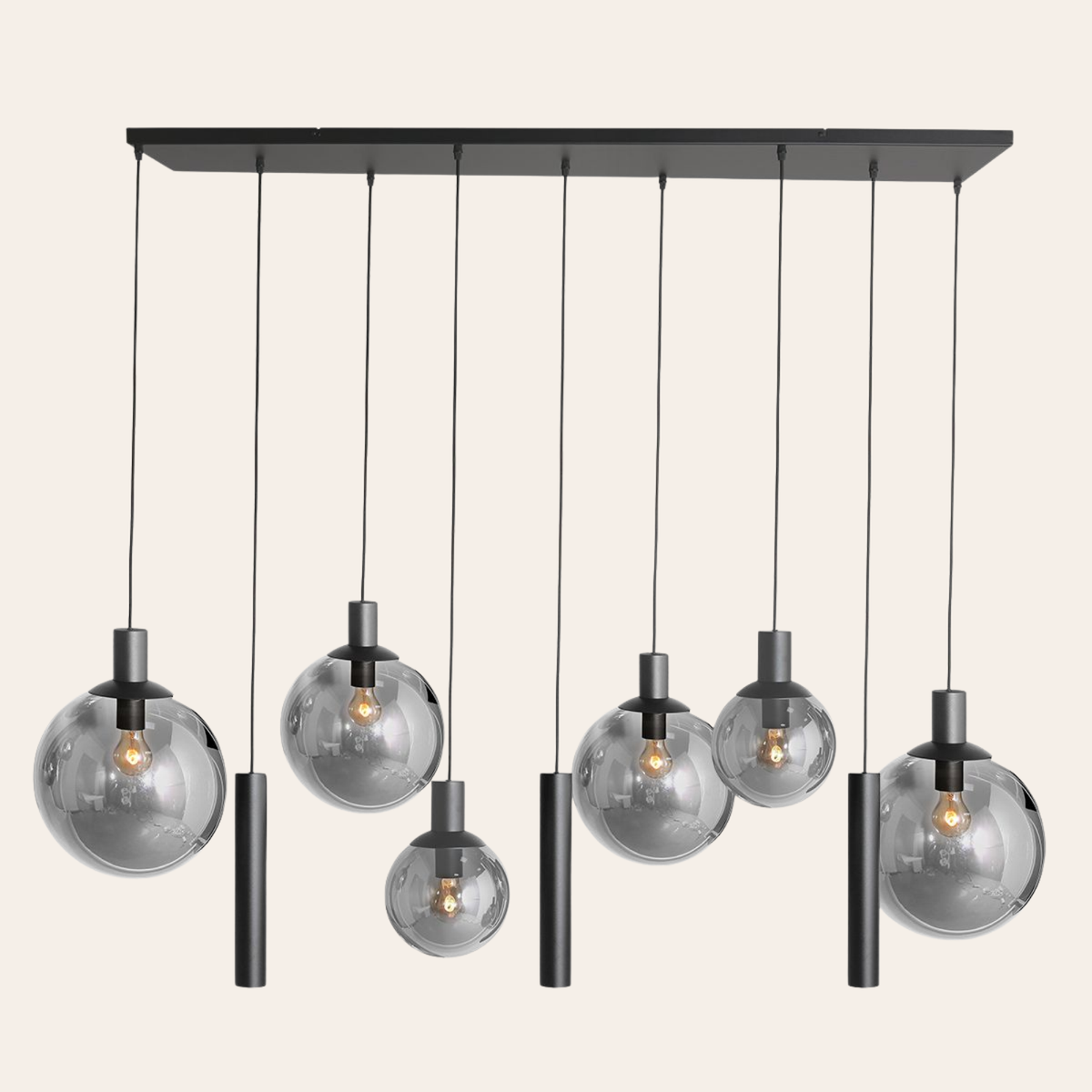 Steinhauer Bollique Hanglamp Zwart | 9-Lichts Smoke Glas, Verstelbaar voor Eettafel Steinhauer