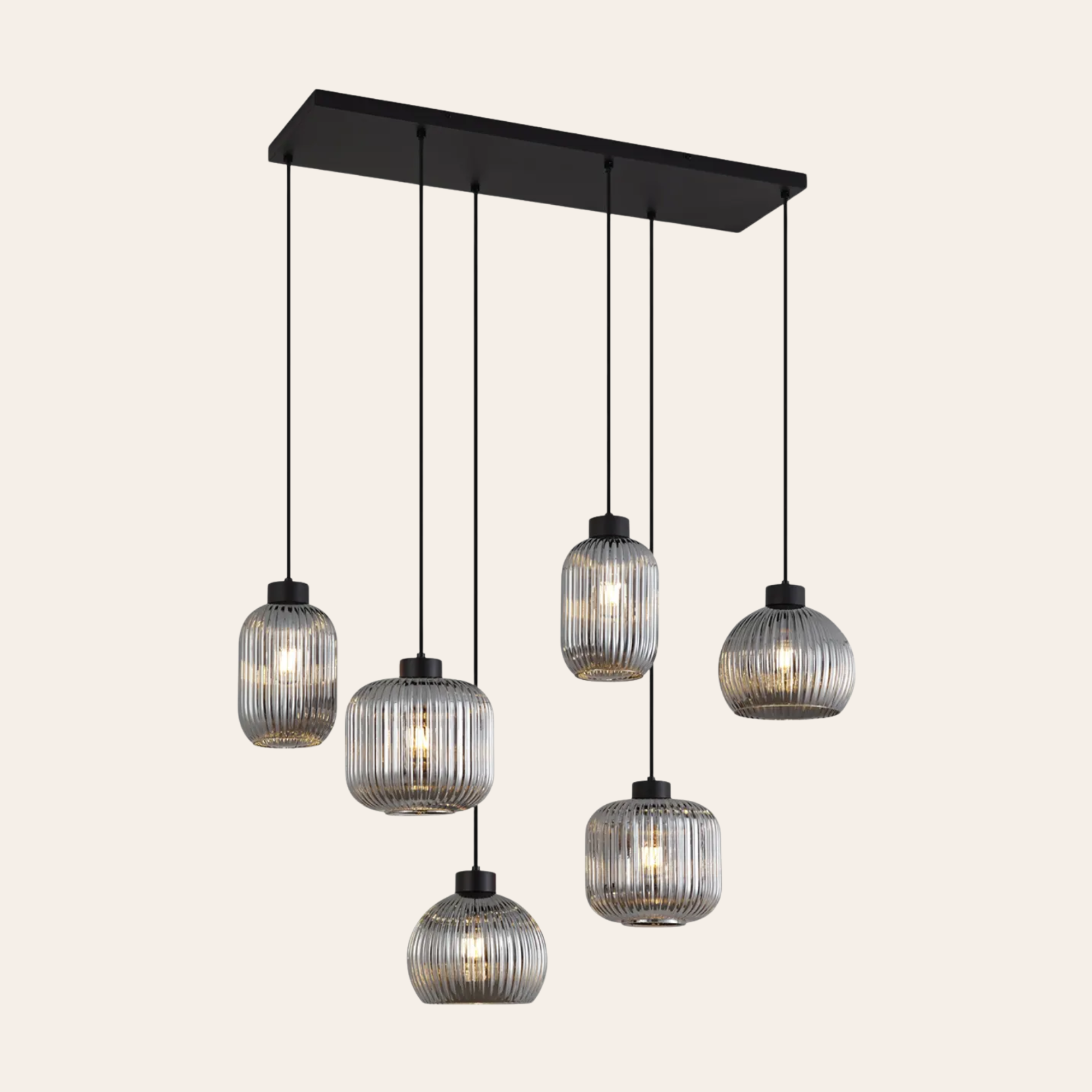 QAZQA Ana Smart Hanglamp Zwart met Smoke Glas - 6-Lichts Wifi Hanglamp Inclusief Dimbare LED Lichtbronnen