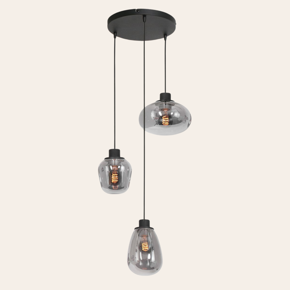 Steinhauer Reflexion Hanglamp | Zwart Staal, 3 Lichtpunten, Verstelbaar Smoke Glas Steinhauer