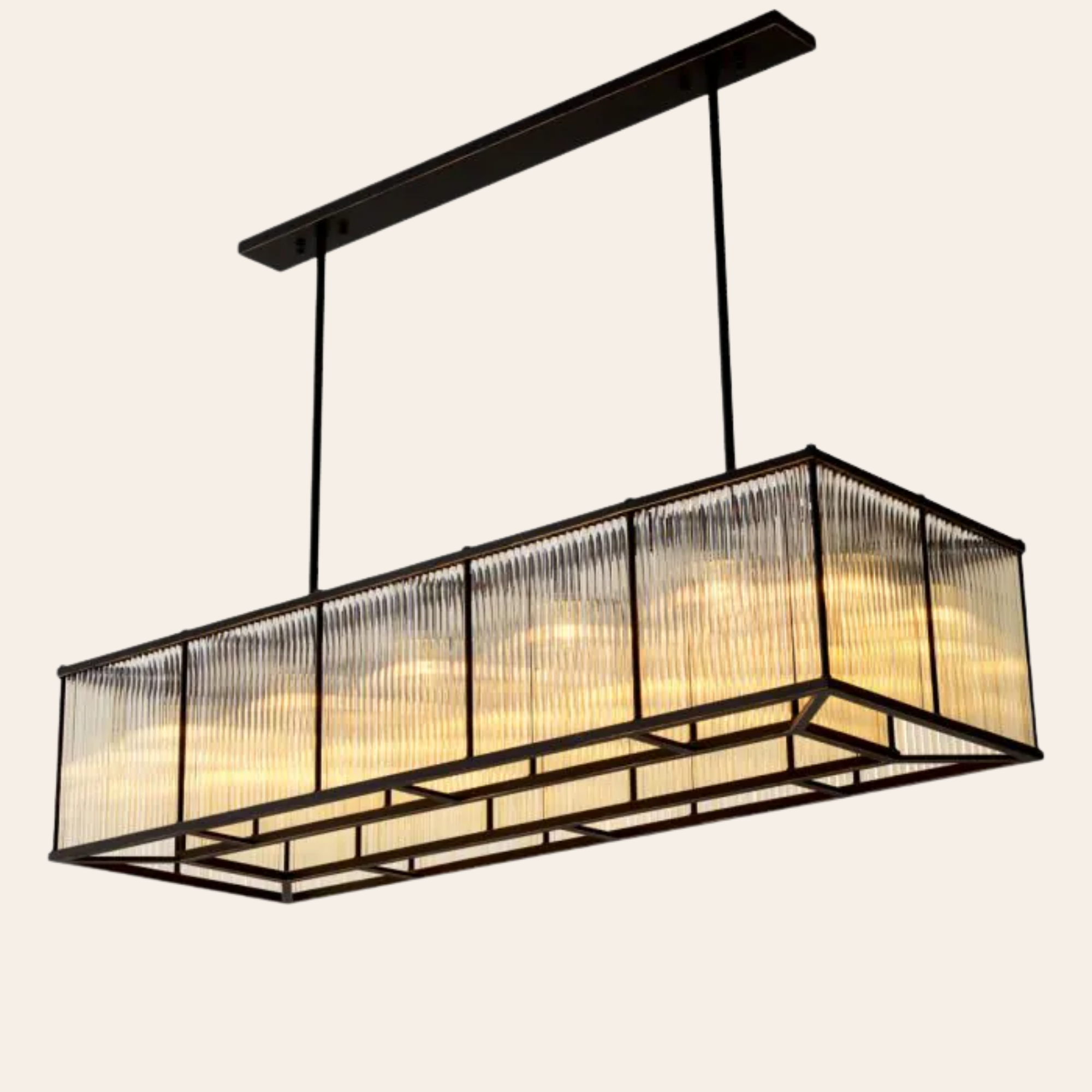 Eichholtz Bernardi Rechthoekige Hanglamp | Vintage Glas, Brons Gunmetal Afwerking voor Eettafel en Woonkamer