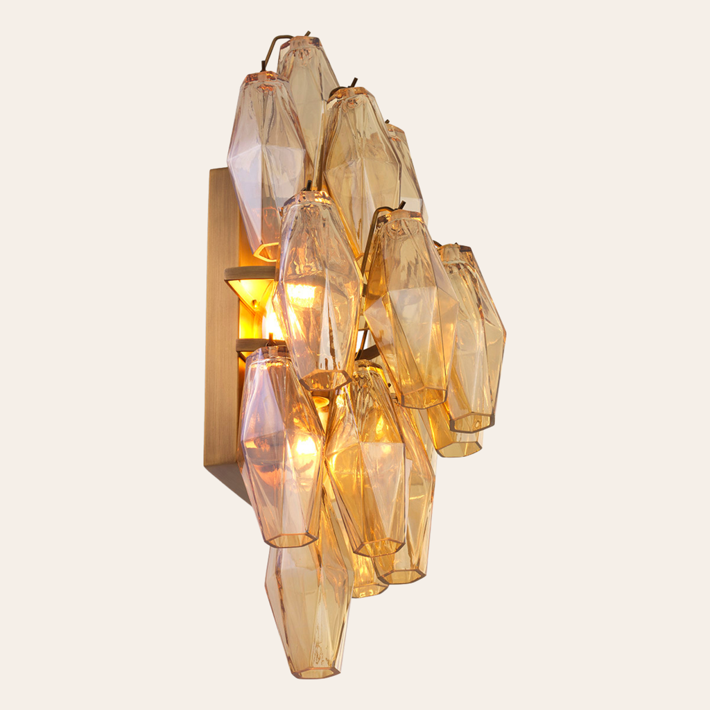 Eichholtz Benini Wandlamp L | Amber Glas, Antiek Messing, Sfeervol Lichtspel