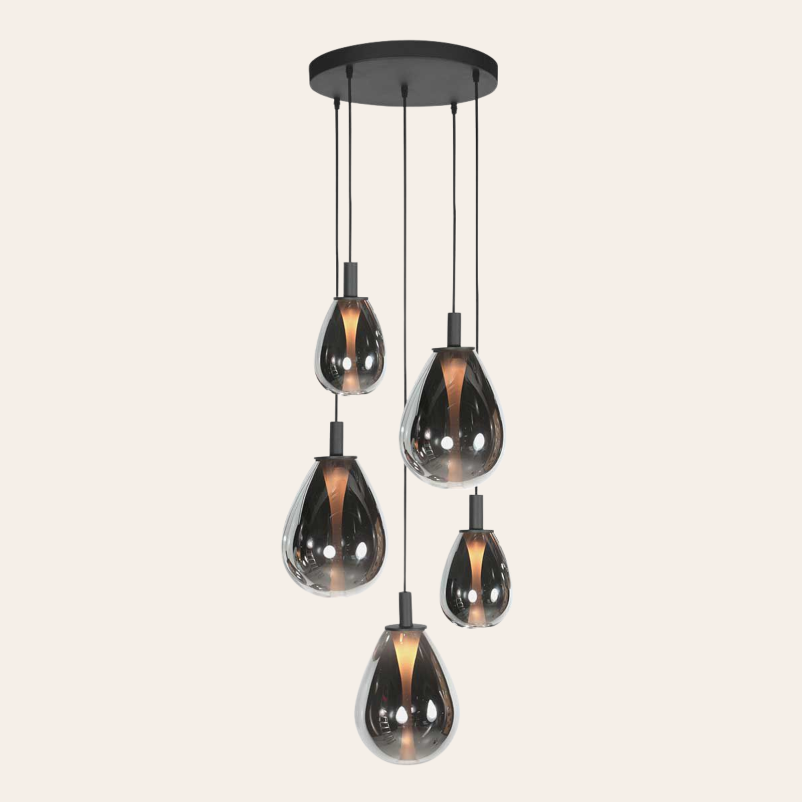 Steinhauer Glimsy Hanglamp Zwart | 5-Lichts, Verstelbaar, Smoke Glas, Perfect voor Eettafel