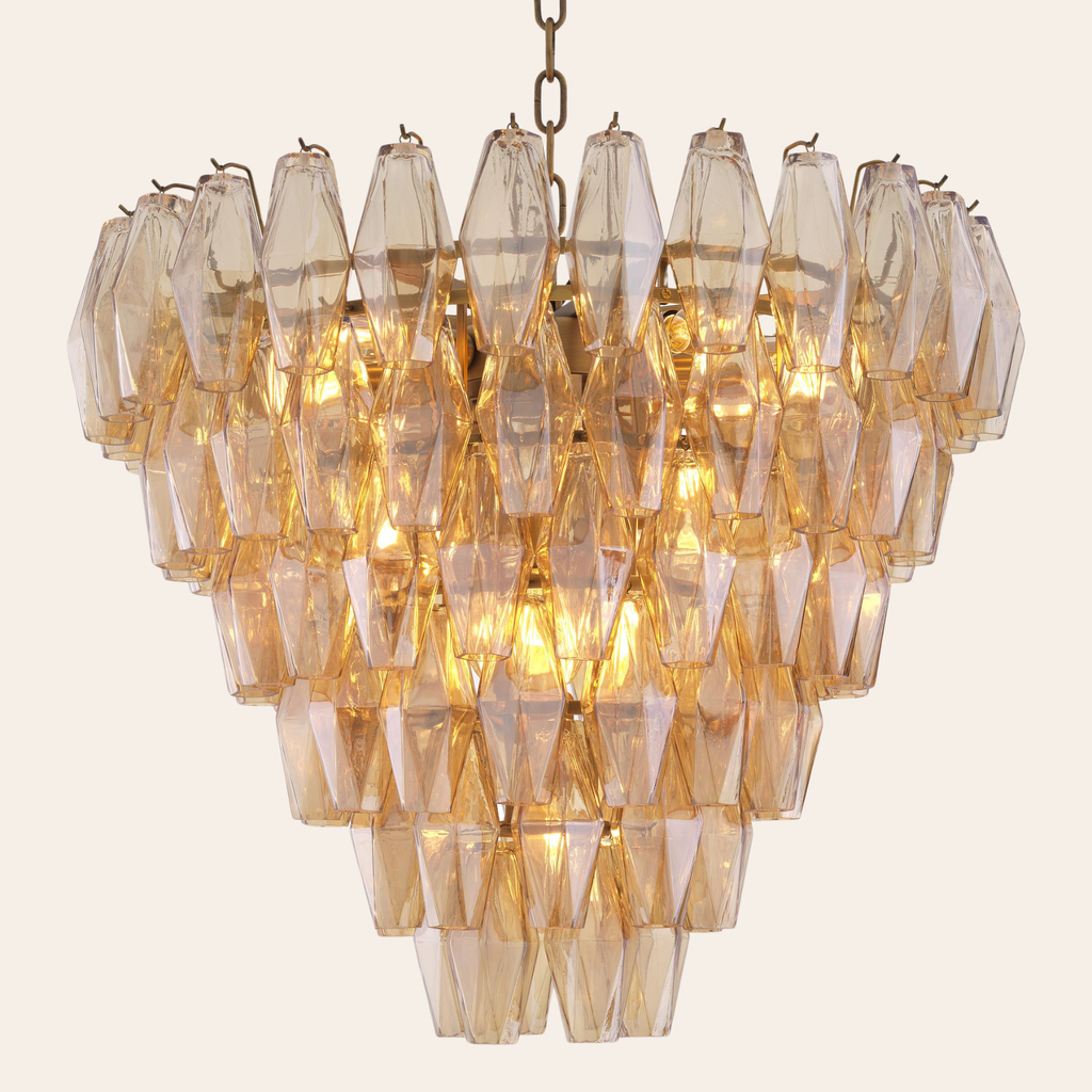 Eichholtz Benini Kroonluchter Eettafel S | Amber Glas, Antiek Messing, Sfeervol Licht