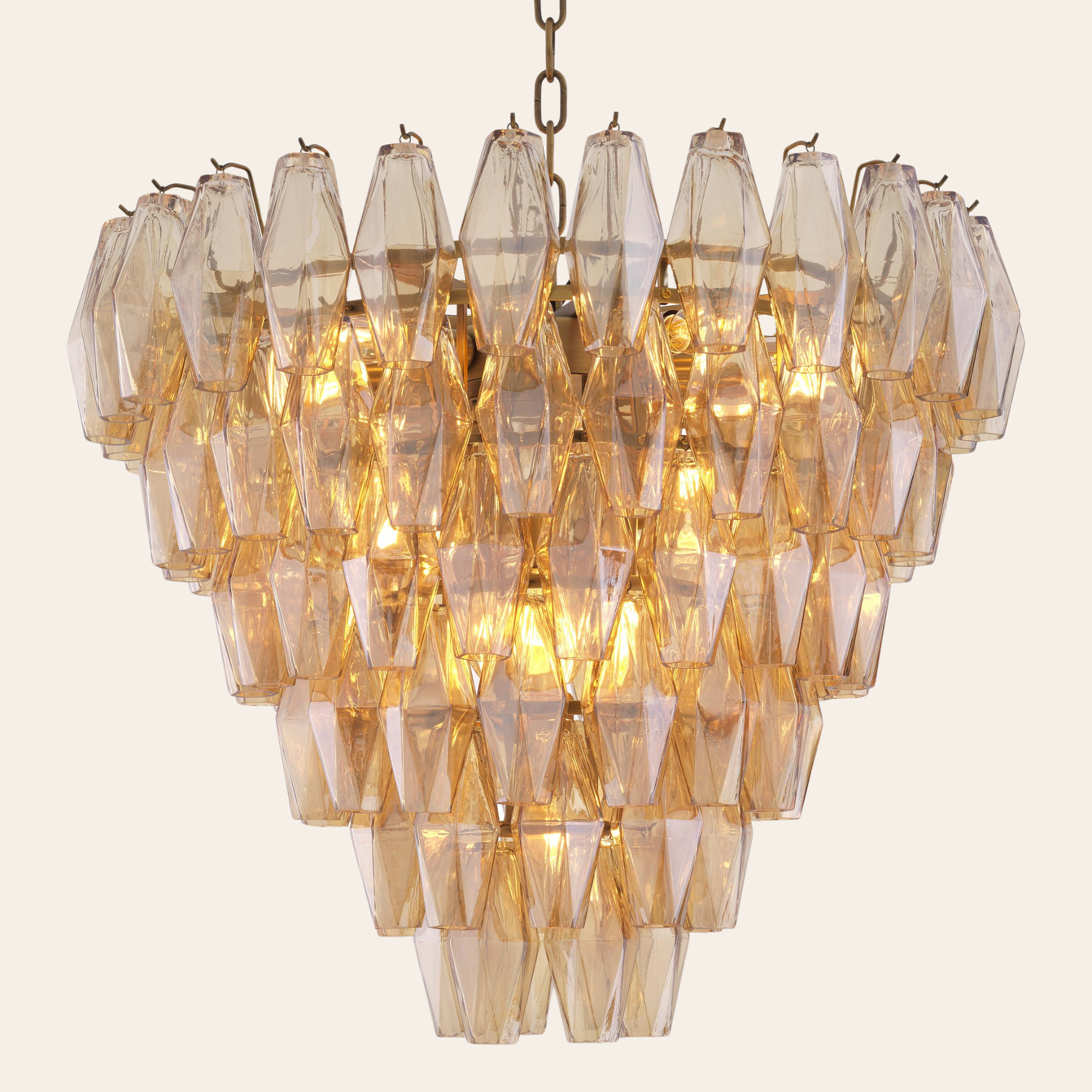 Eichholtz Benini Kroonluchter Eettafel S | Amber Glas, Antiek Messing, Sfeervol Licht