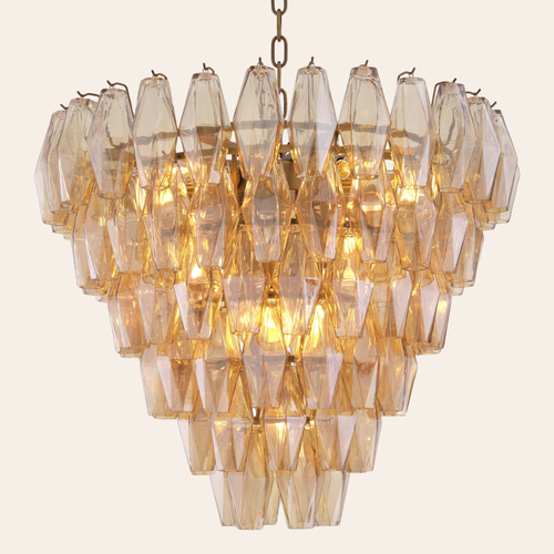 Eichholtz Benini Kroonluchter Eettafel S | Amber Glas, Antiek Messing, Sfeervol Licht Eichholtz