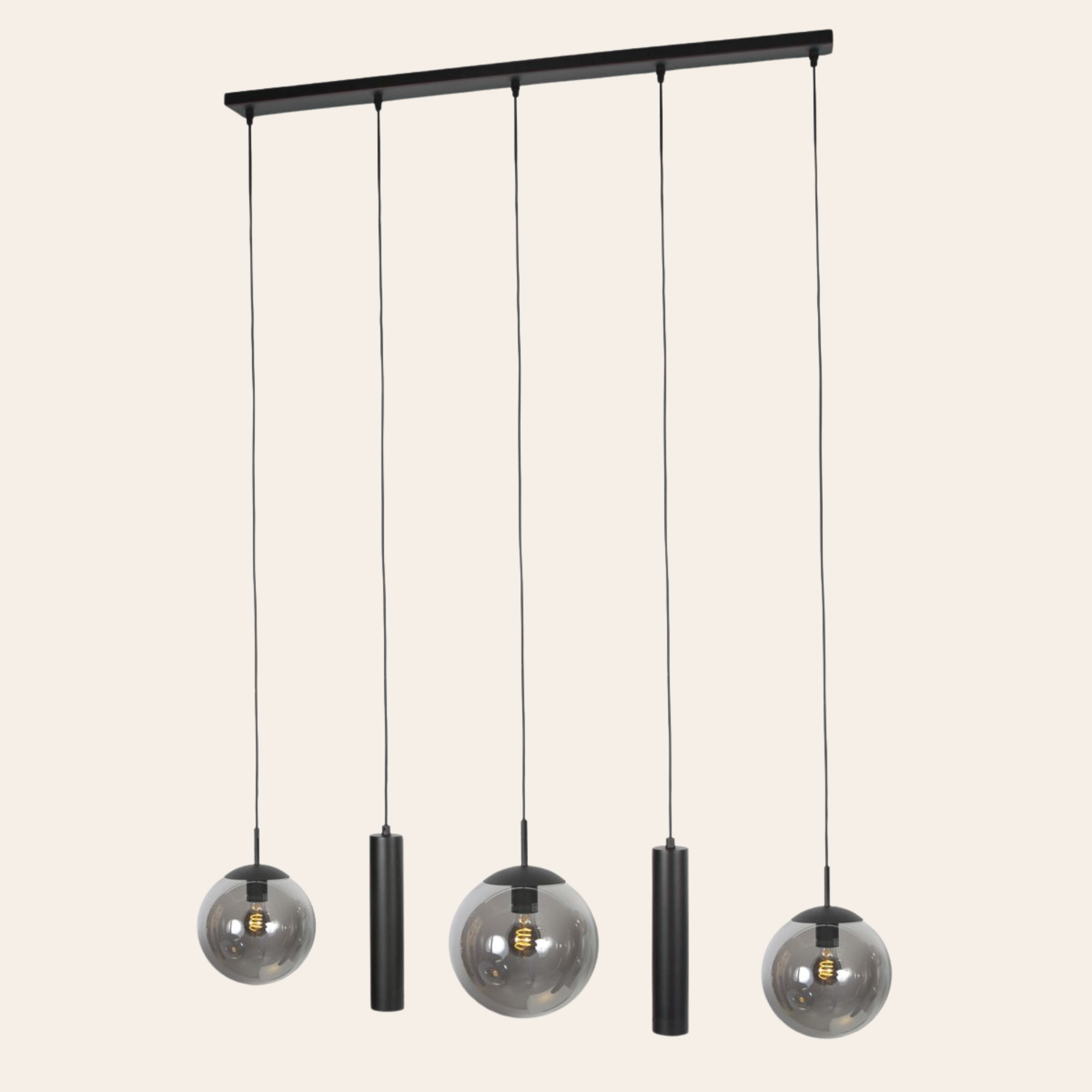 Steinhauer Bollique Hanglamp | Zwart Metaal, 5-lichts, In Hoogte Verstelbaar
