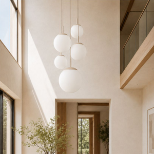 Steinhauer Bollique Hanglamp | Crème Metaal, Mat Wit Glas, 5-lichts Verstelbaar