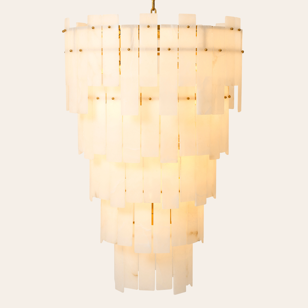 Eichholtz Greyson Kroonluchter XL | Antiek Messing, Alabaster Lampenkappen