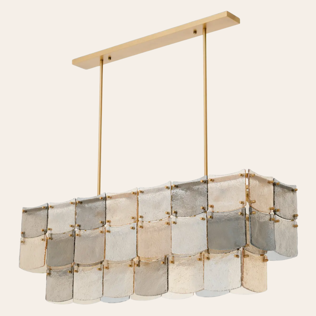 Eichholtz Laurent Rechthoekige Kroonluchter Antiek Messing met Gerookt & Champagneglas - 11-Lichts Hanglamp 127 cm
