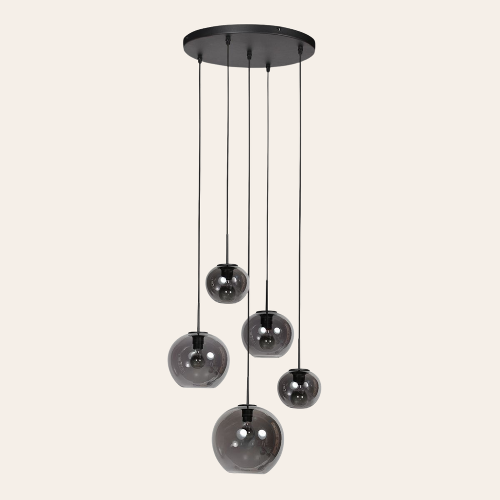 Steinhauer Sferio Hanglamp Zwart | Metaal met Rookglas, 5 Pendels voor Eettafel