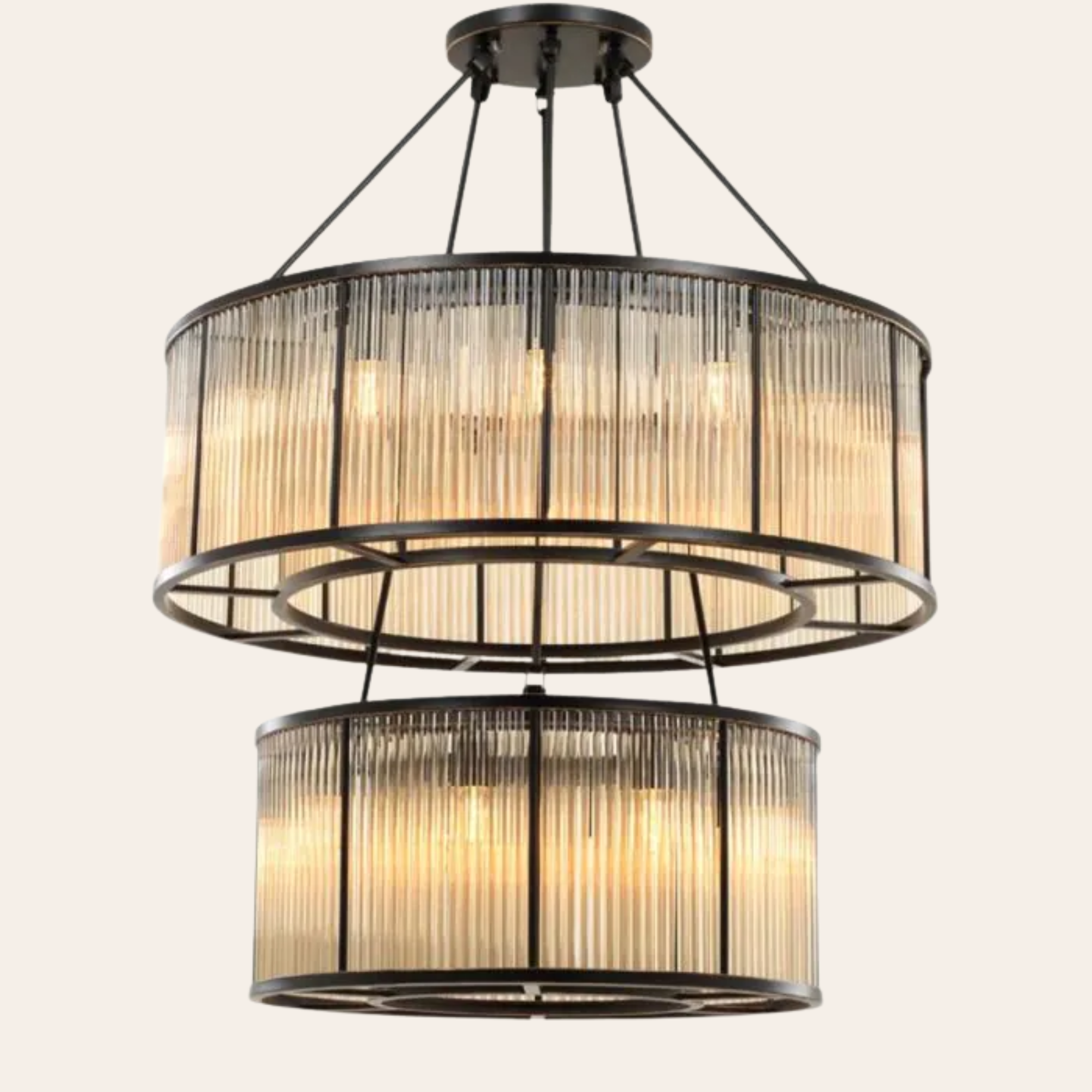 Eichholtz Bernardi Kroonluchter | Art Deco Glas, Donkerbrons Accent