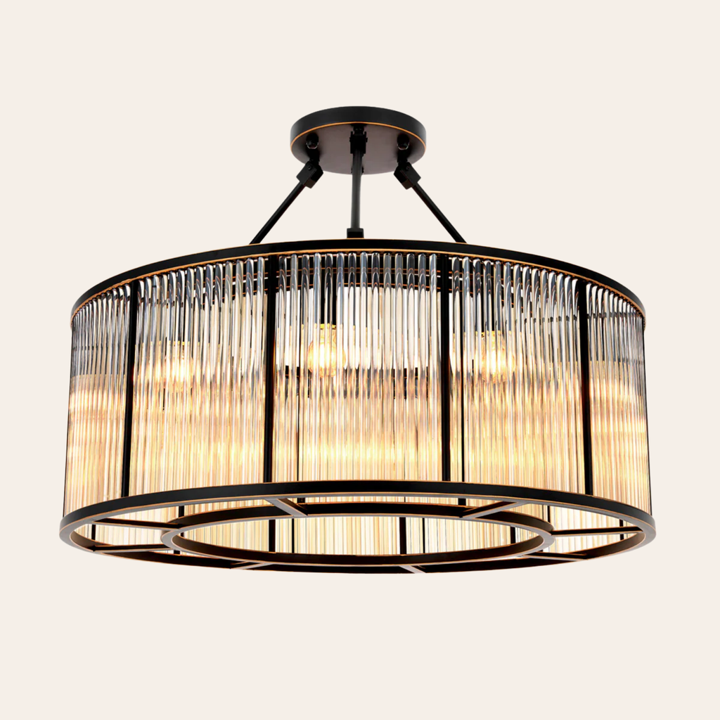 Eichholtz Bernardi L Plafondlamp | Donker Brons, Art Deco Glas, Vintage Elegantie