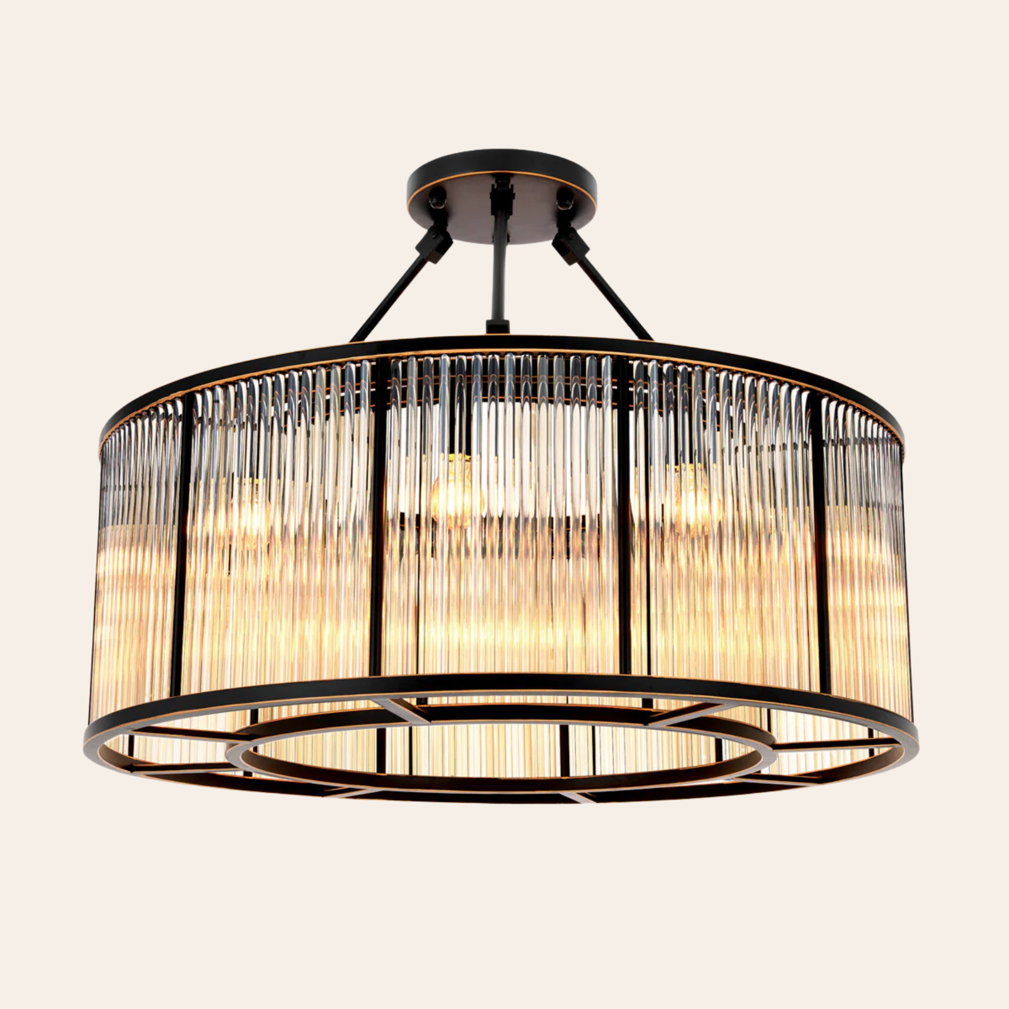 Eichholtz Bernardi L Plafondlamp | Donker Brons, Art Deco Glas, Vintage Elegantie