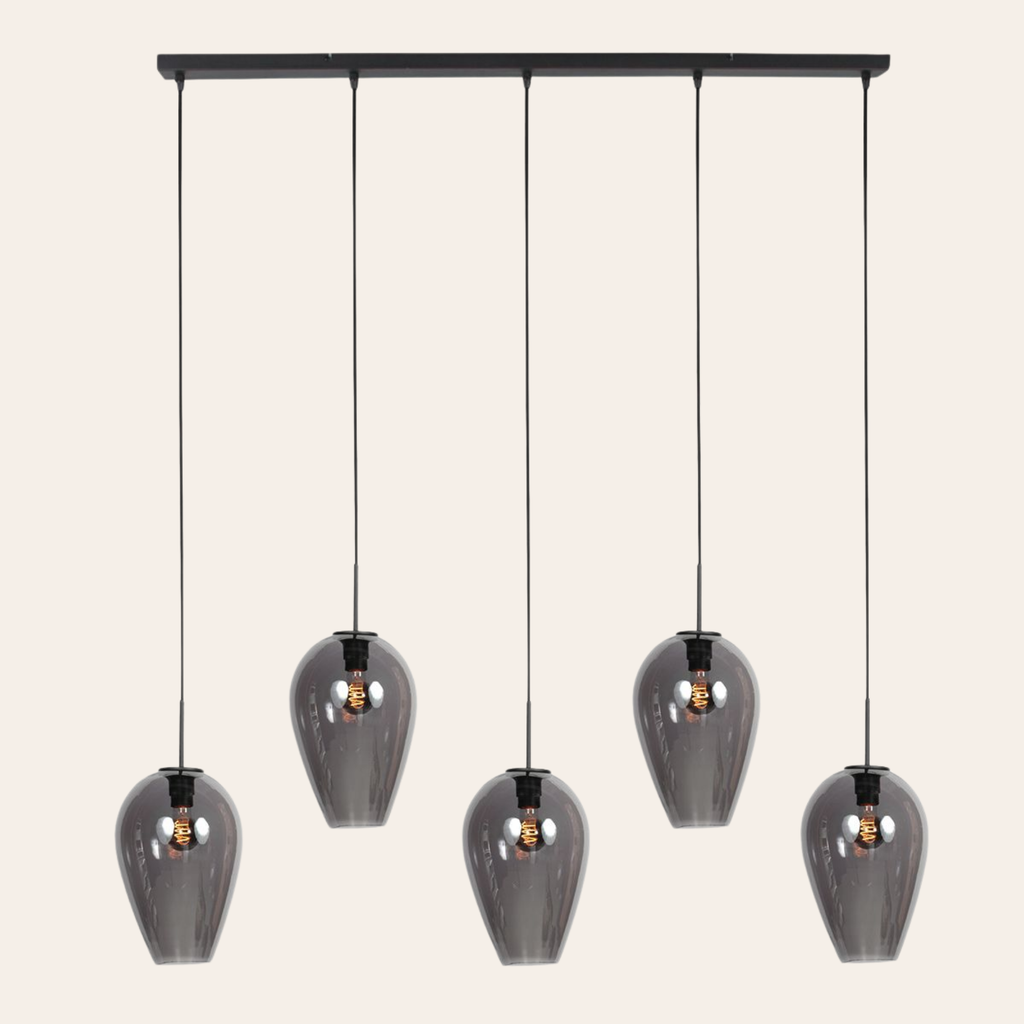 Steinhauer Drovia Hanglamp Zwart | Smoke Glas, 5-lichts voor Eettafel Steinhauer