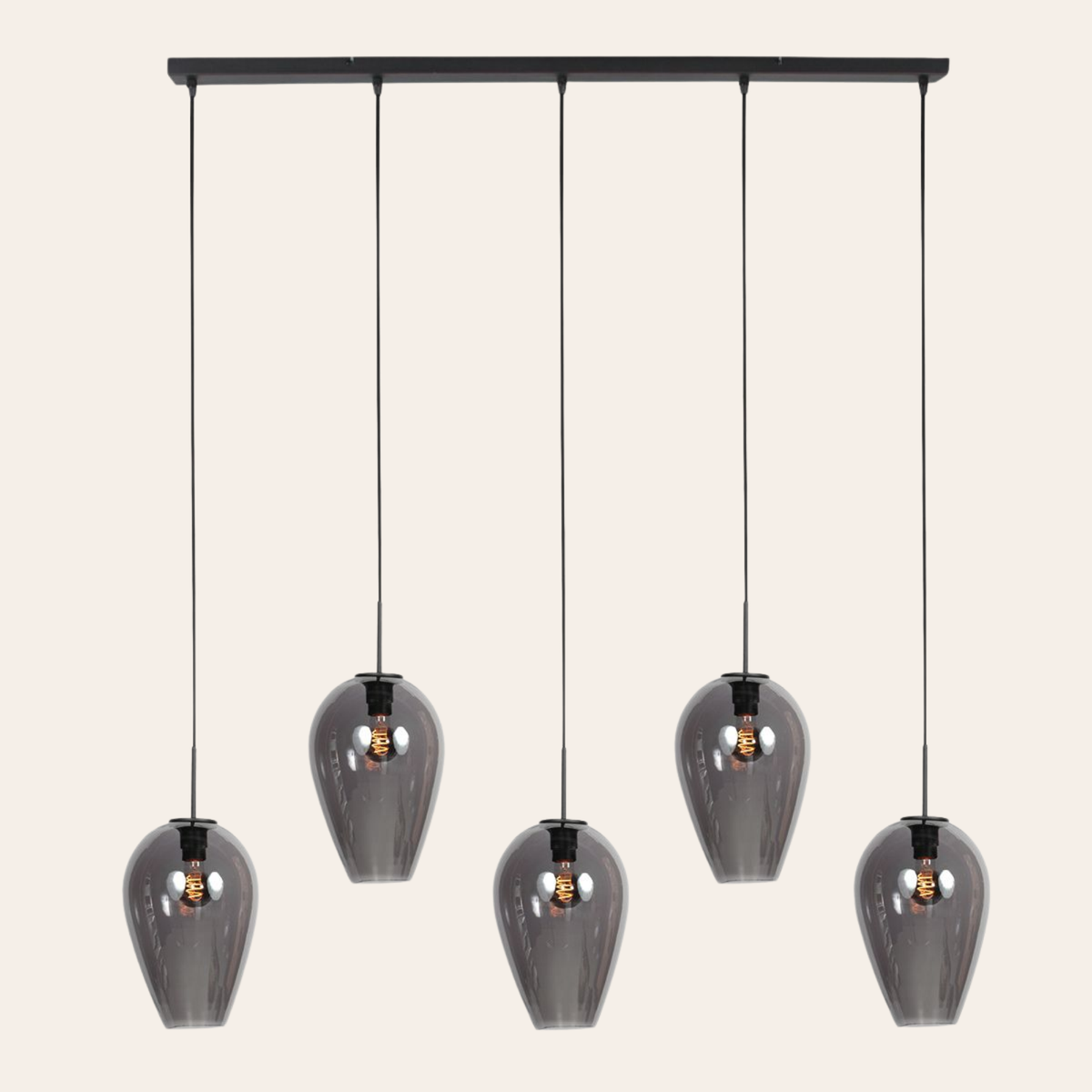Steinhauer Drovia Hanglamp Zwart | Smoke Glas, 5-lichts voor Eettafel Steinhauer