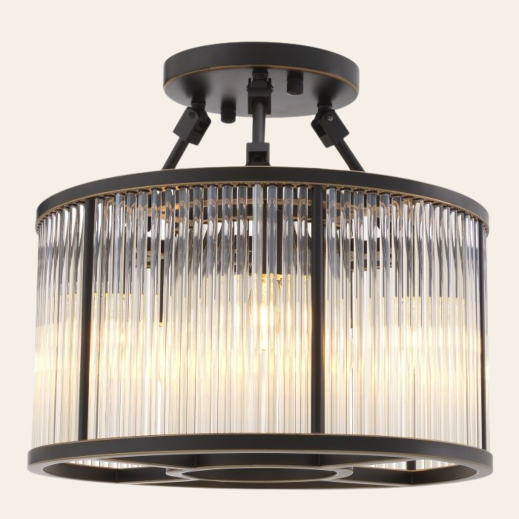 Eichholtz Bernardi S Plafondlamp | Brons, Art Deco Glas, Vintage Design