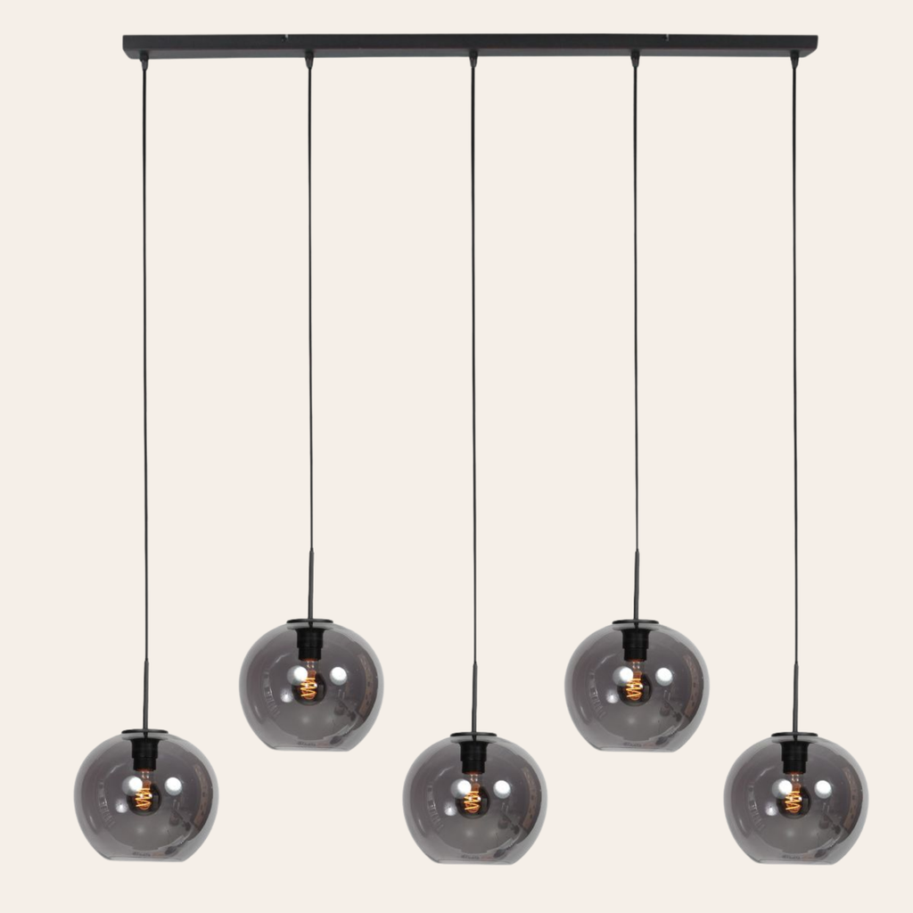Steinhauer Sferio Hanglamp | Matzwart, Smoke Glas, 5-Lichts Voor Eettafel Steinhauer