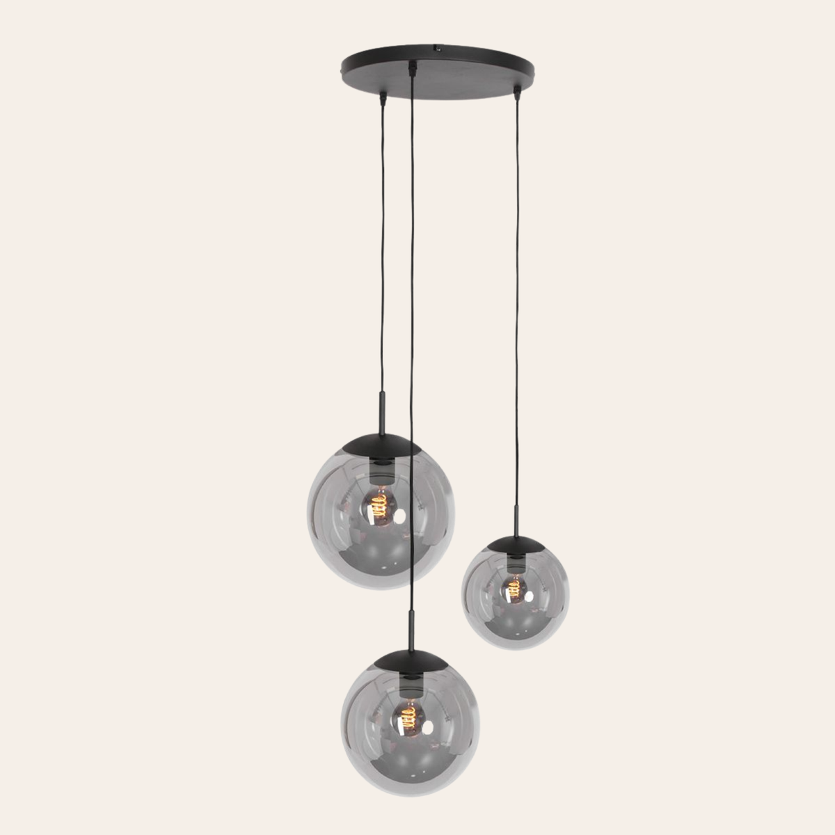 Steinhauer Bollique Hanglamp | Zwart Metaal, 3 Lichtpunten, Smoke Glas Steinhauer
