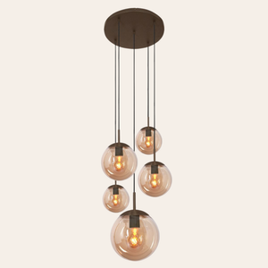 Steinhauer Bollique Hanglamp | Cacao Metaal, 5-lichts met Amber Glas
