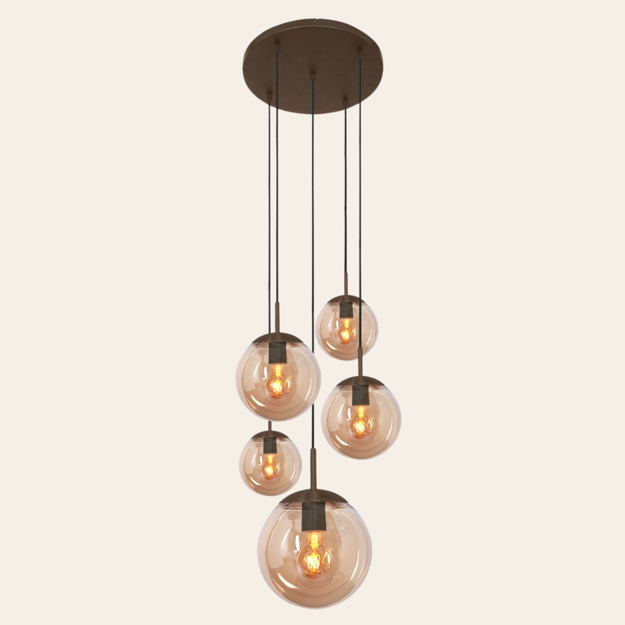 Steinhauer Bollique Hanglamp | Cacao Metaal, 5-lichts met Amber Glas