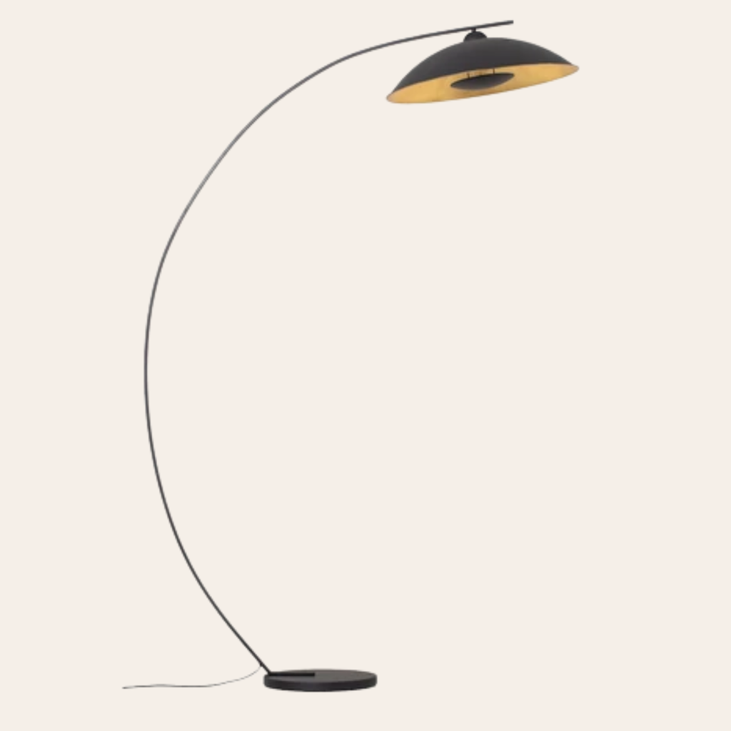 Lindby Emilienne Booglamp Zwart met Goudkleurige Kap - Metalen Vloerlamp 180 cm E27