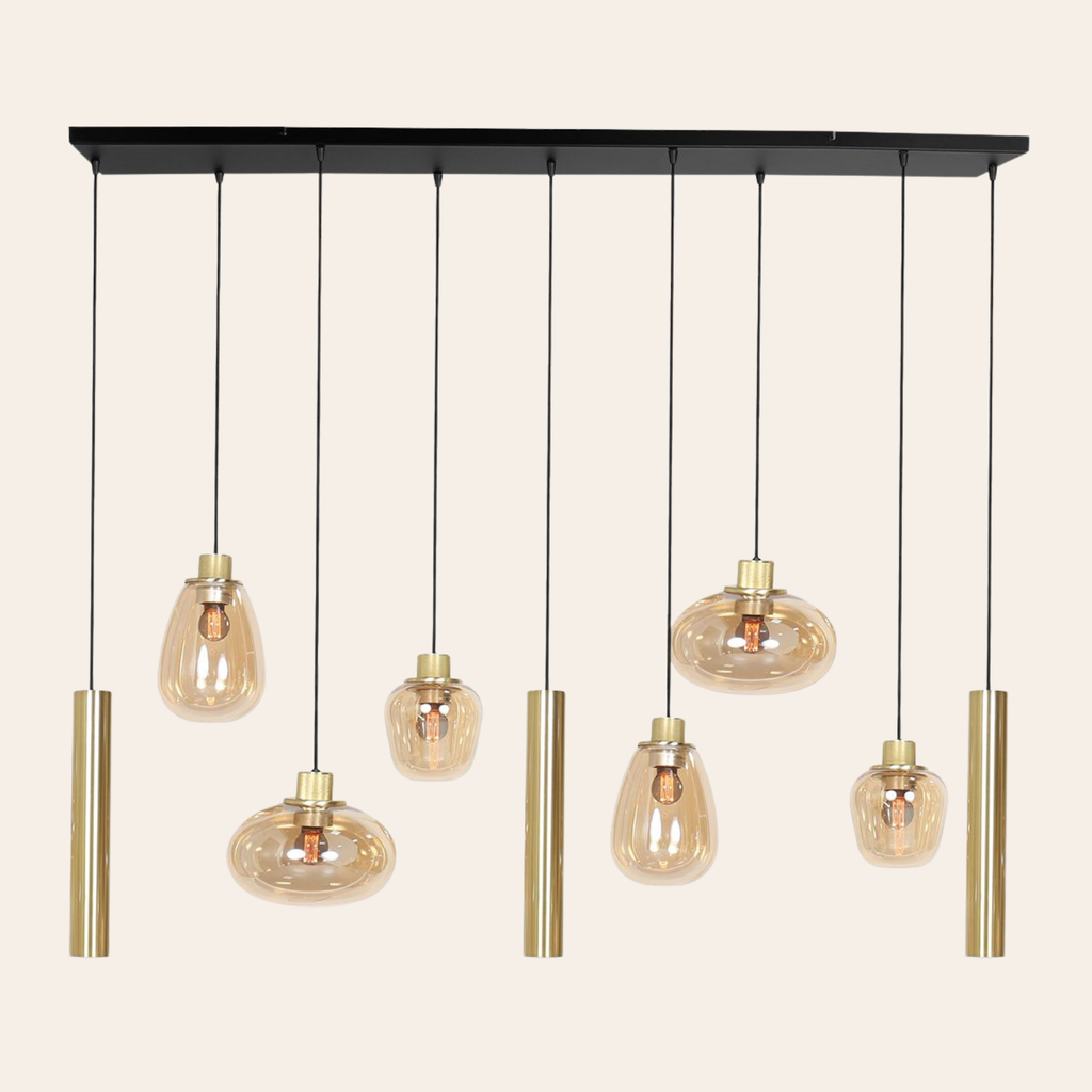 Steinhauer Reflexion Hanglamp | Messing, 9-lichts met Amber Glas Steinhauer