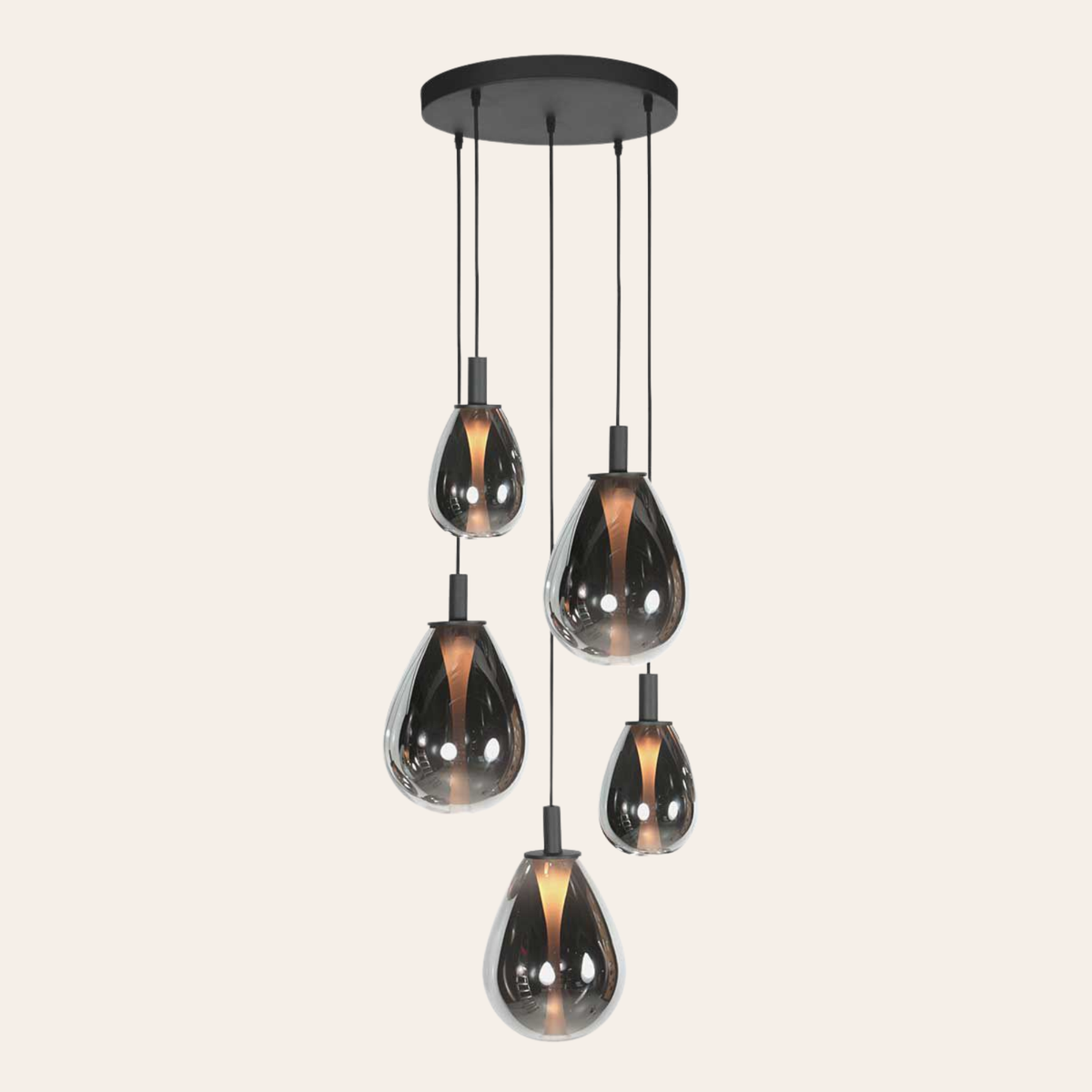 Steinhauer Glimsy Hanglamp Zwart | 5-Lichts, Verstelbaar, Smoke Glas, Perfect voor Eettafel Steinhauer
