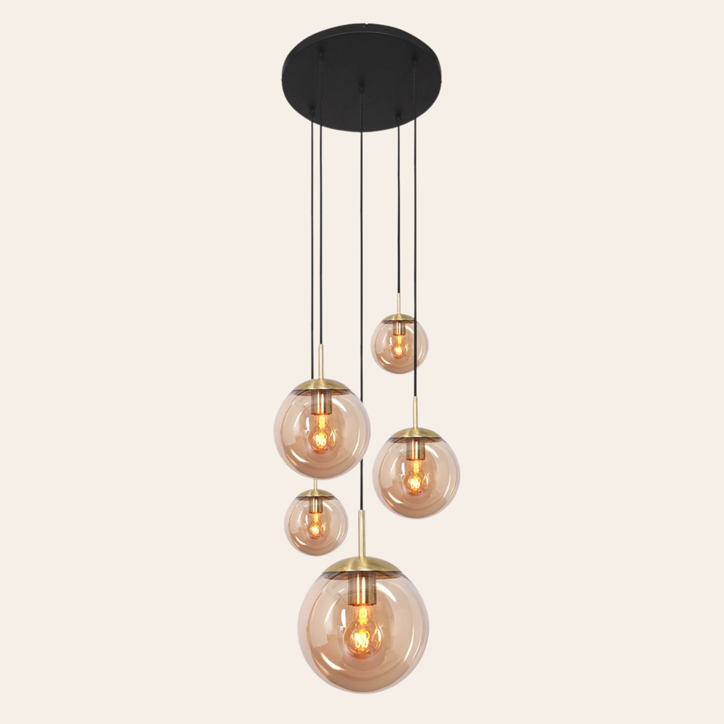 Steinhauer Bollique Hanglamp | Messing, 5-lichts met Amber Glas