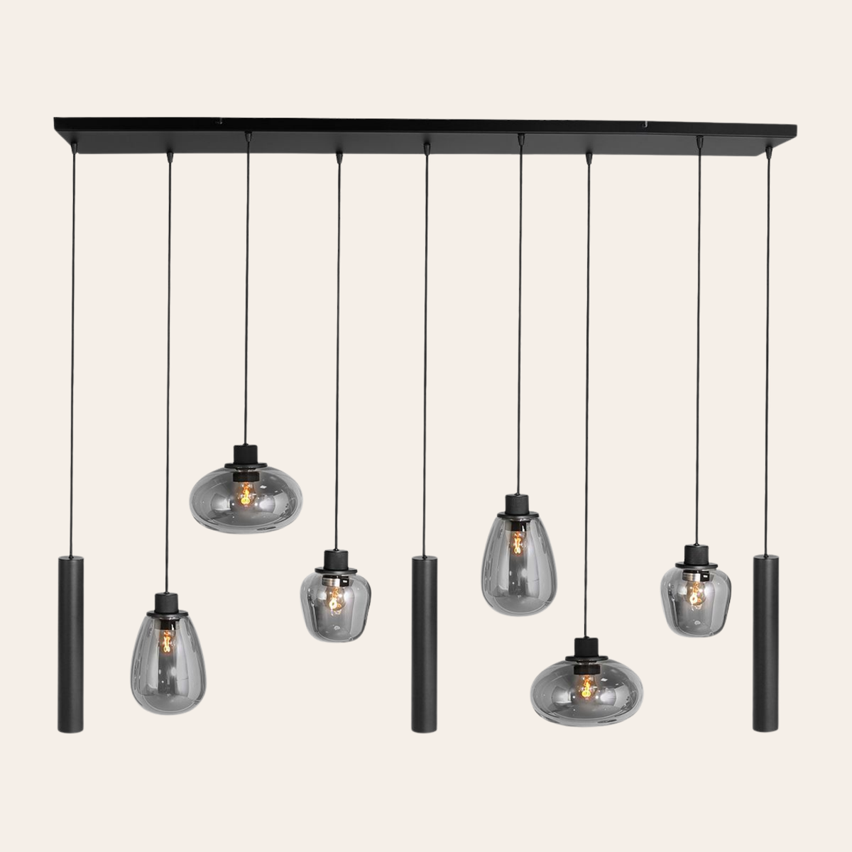 Steinhauer Reflexion Hanglamp 9-lichts | Zwart Metaal, Smoke Glas, Dimbaar Steinhauer