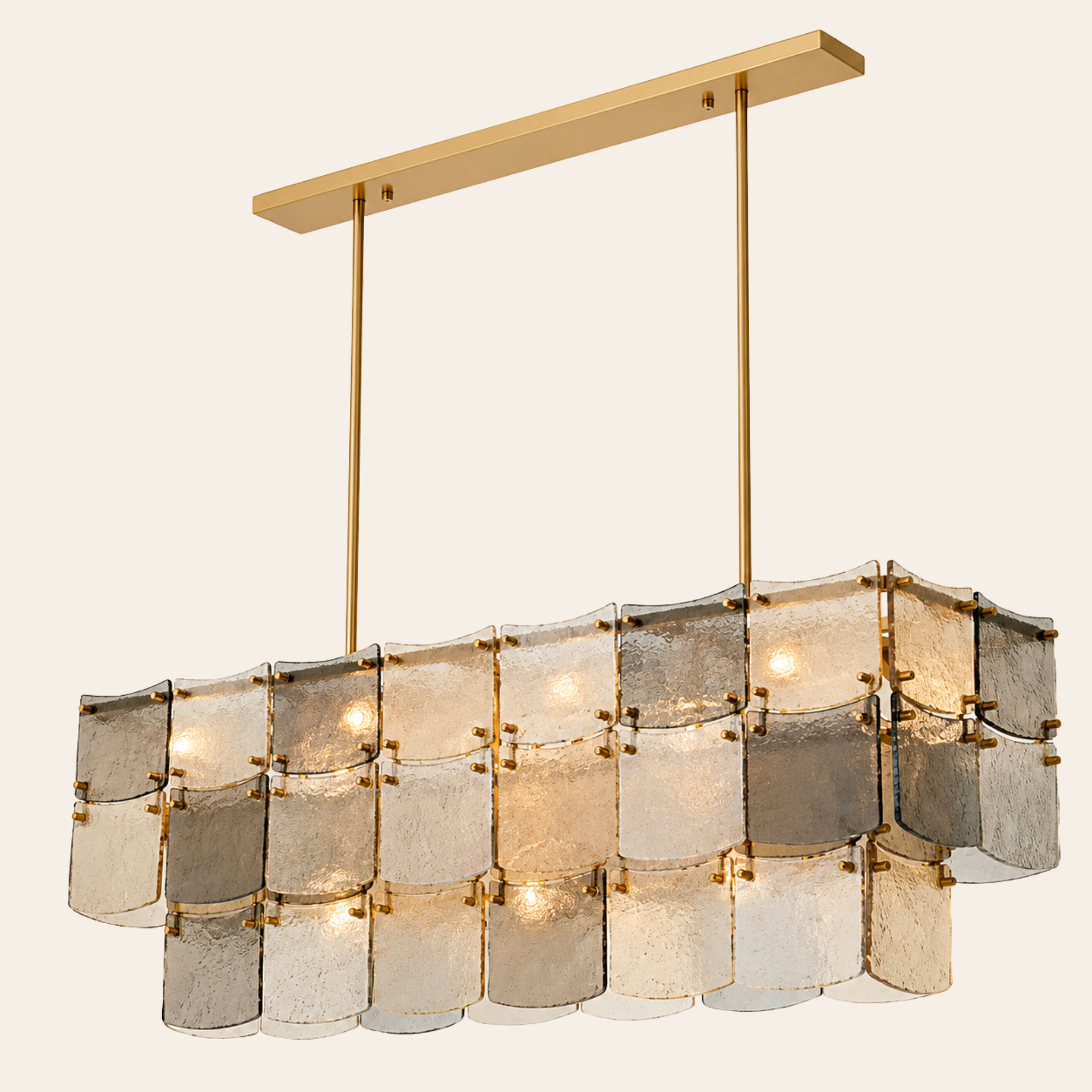 Eichholtz Laurent Rechthoekige Kroonluchter Antiek Messing met Gerookt & Champagneglas - 11-Lichts Hanglamp 127 cm