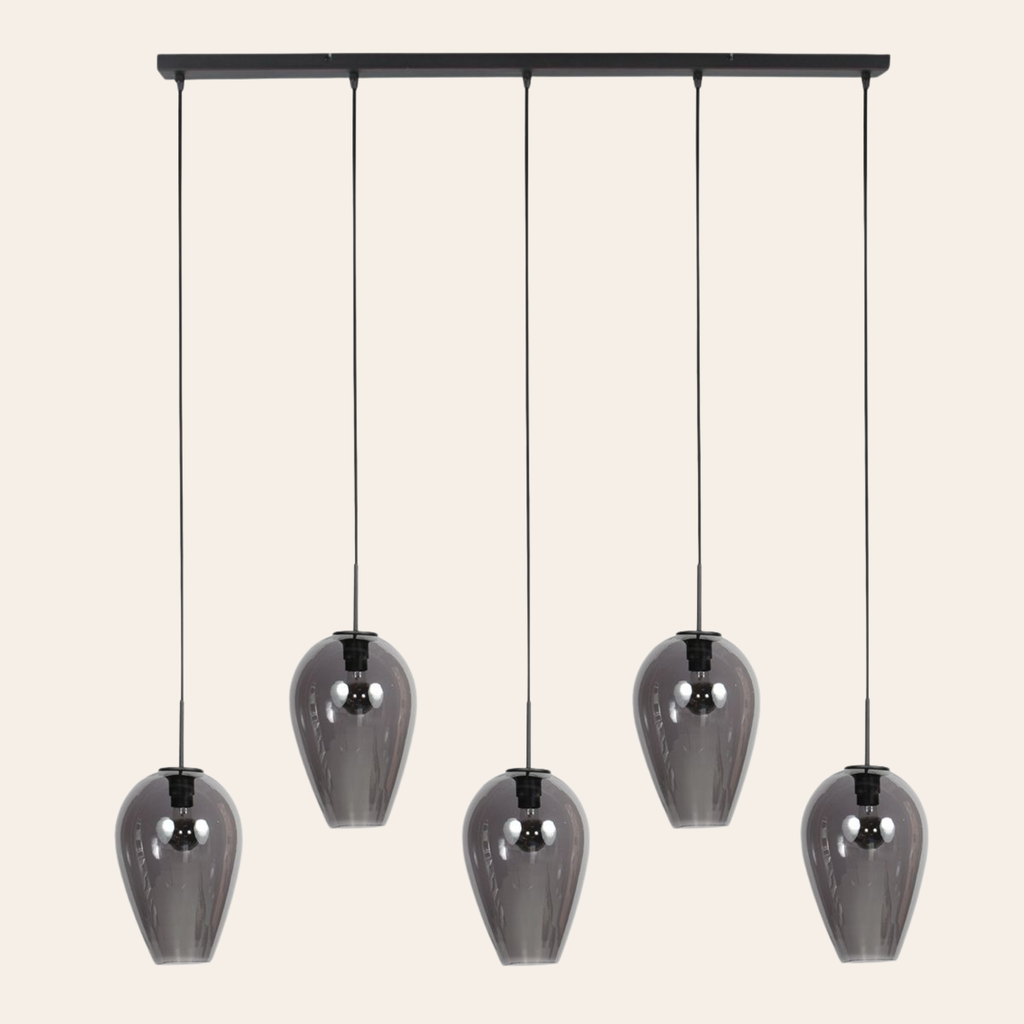 Steinhauer Drovia Hanglamp Zwart | Smoke Glas, 5-lichts voor Eettafel