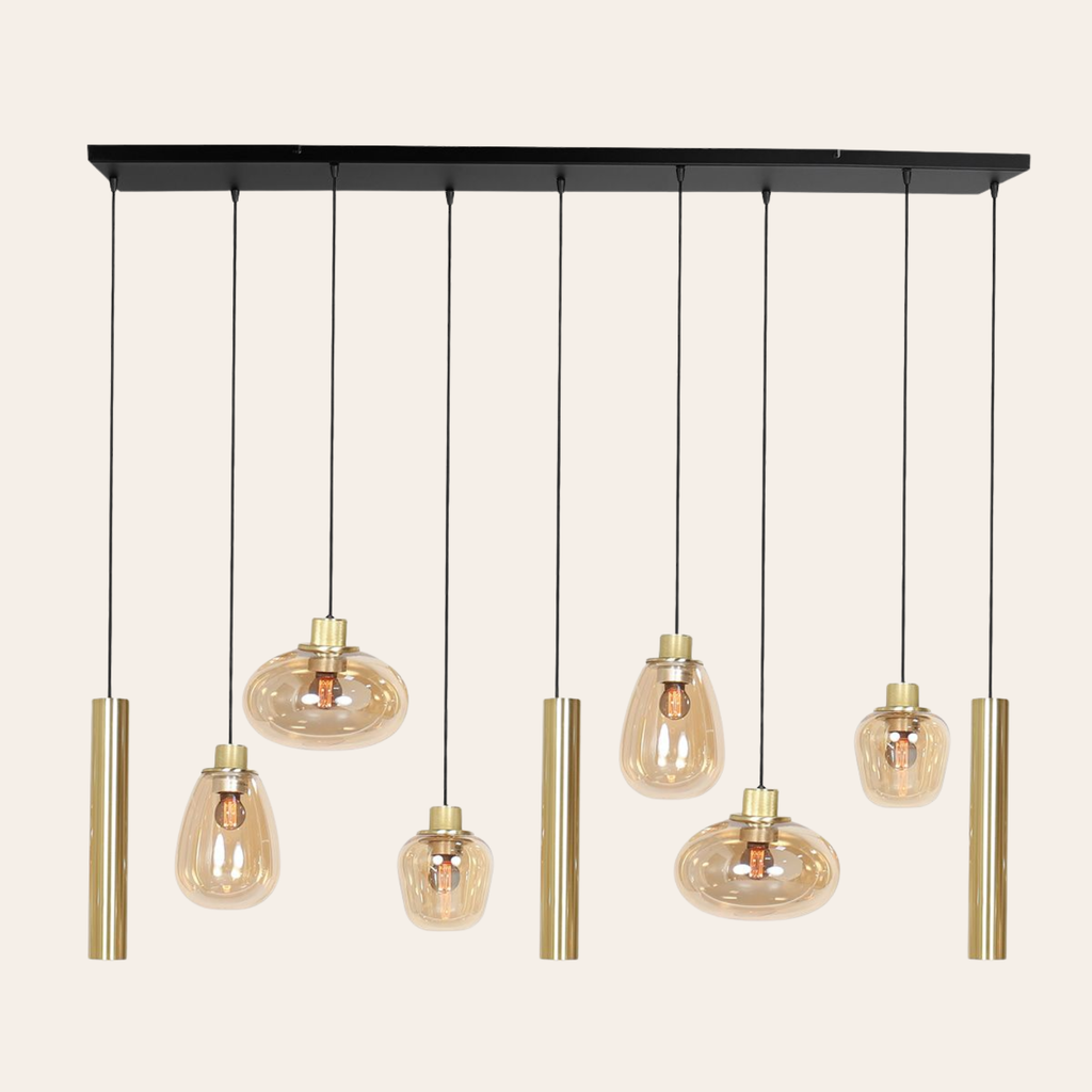 Steinhauer Reflexion Hanglamp | Messing, 9-lichts met Amber Glas