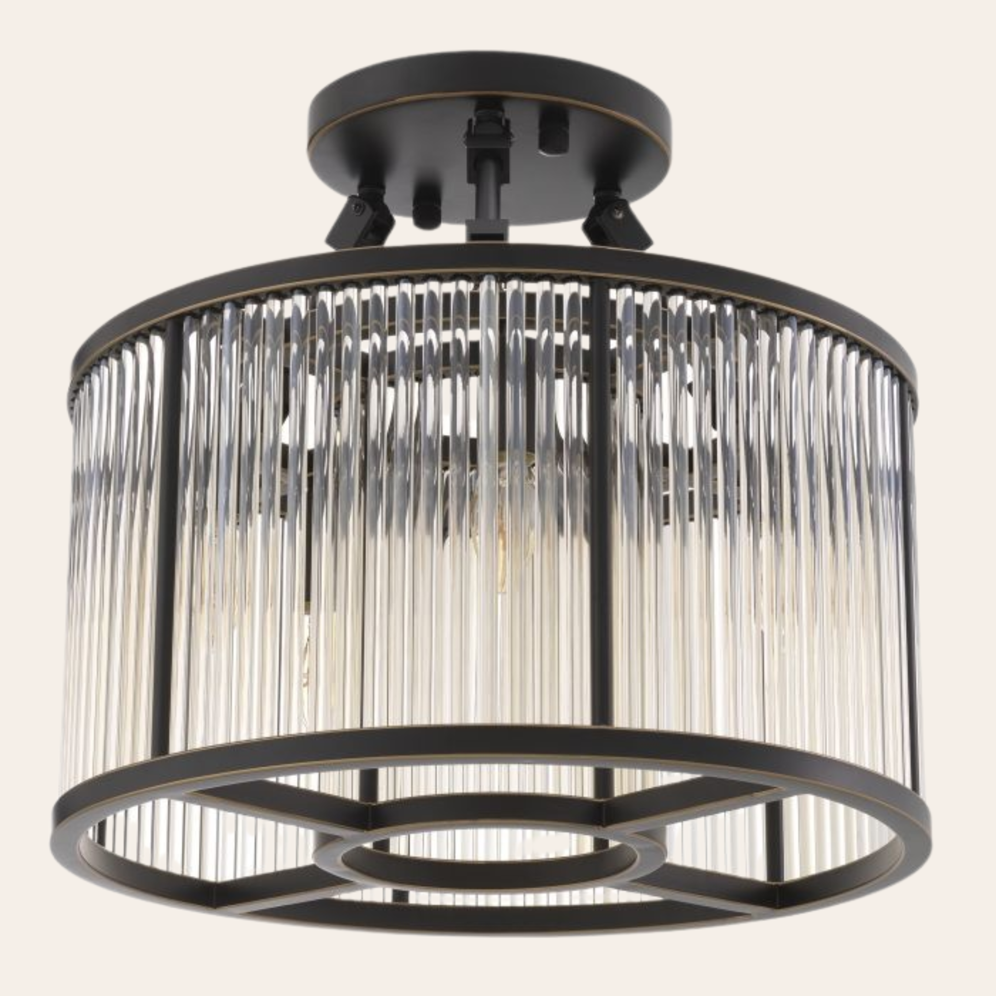 Eichholtz Bernardi S Plafondlamp | Brons, Art Deco Glas, Vintage Design