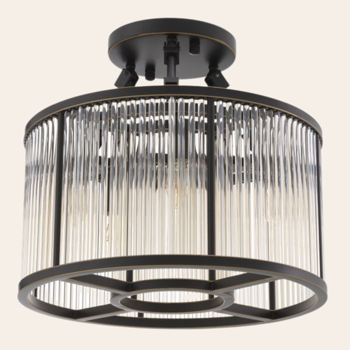 Eichholtz Bernardi S Plafondlamp | Brons, Art Deco Glas, Vintage Design