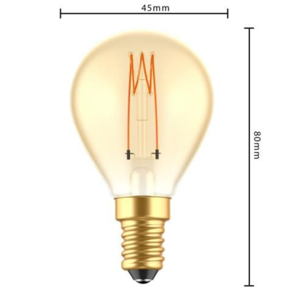 Led lichtbron met E14 fitting filament 2,5W, 1800K, dimbaar 136L G45 vorm