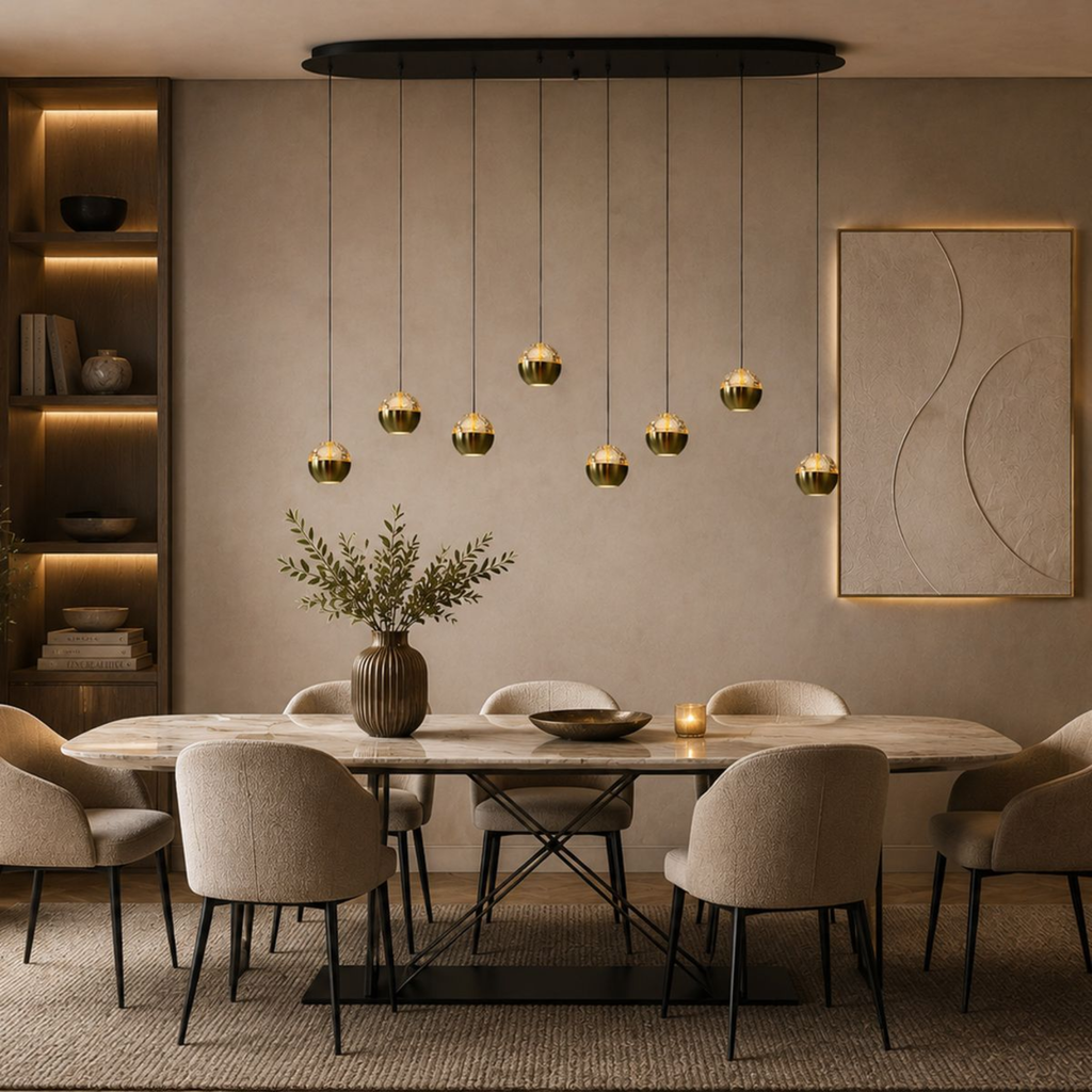 Steinhauer Belluno Hanglamp | Zwart Messing, Ovaal, 8-Lichts LED, In Hoogte Verstelbaar voor Eettafel