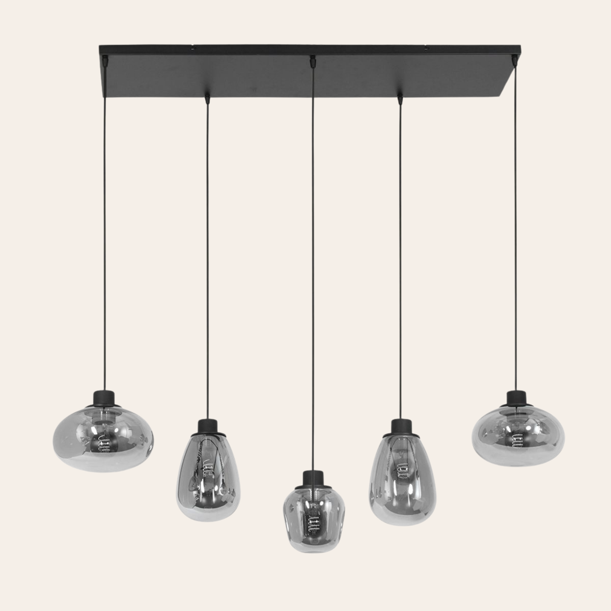 Steinhauer Reflexion Hanglamp | Zwart Staal, 5 Lichtpunten, Smoke Glas Steinhauer