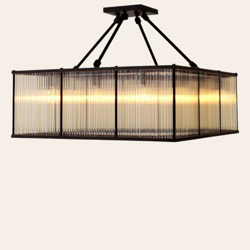 Eichholtz Bernardi Vierkante Plafondlamp | Vintage Glas, Bronzen Afwerking