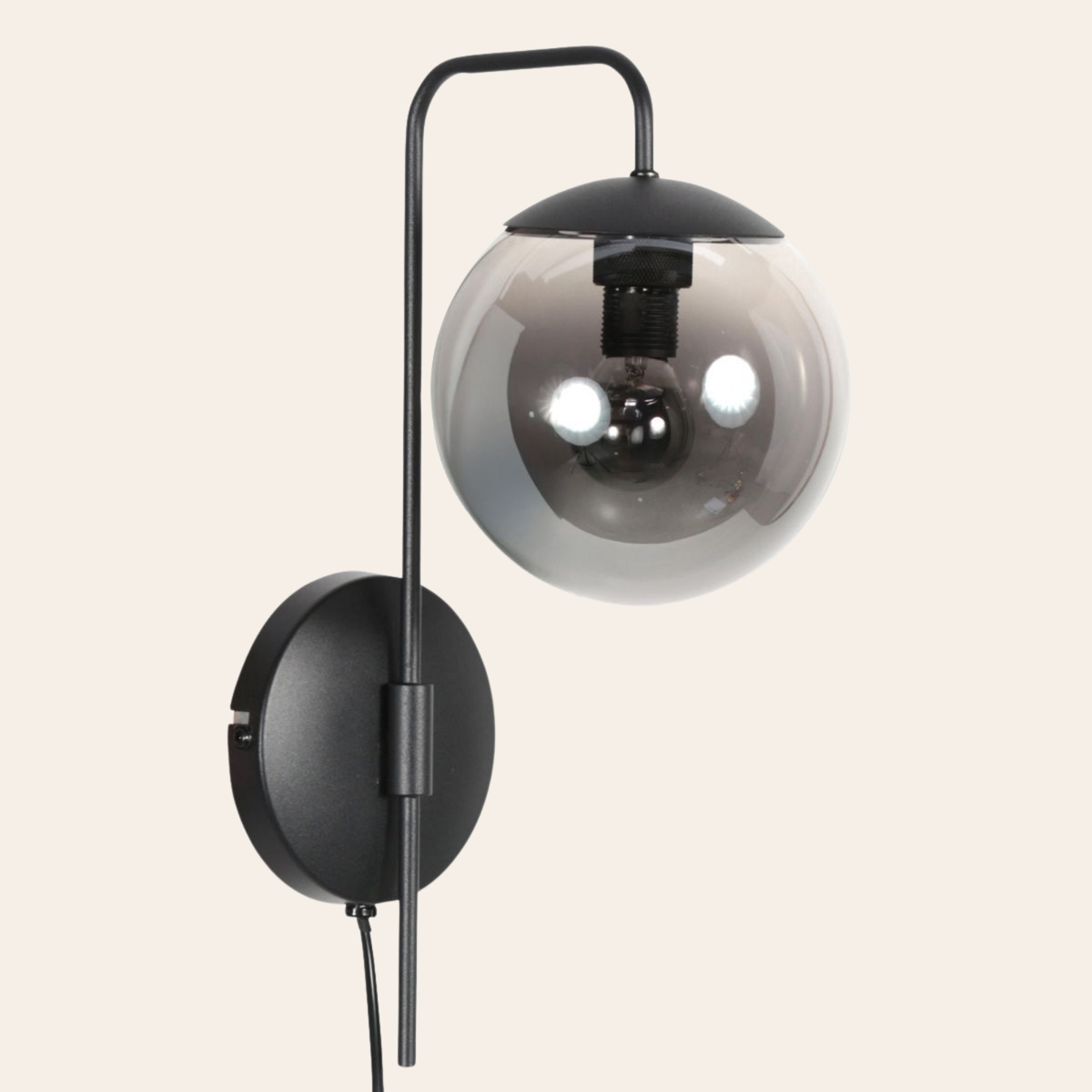 Steinhauer Bollique Wandlamp | Zwart Metaal, Smoke Glas, E14 Fitting Steinhauer