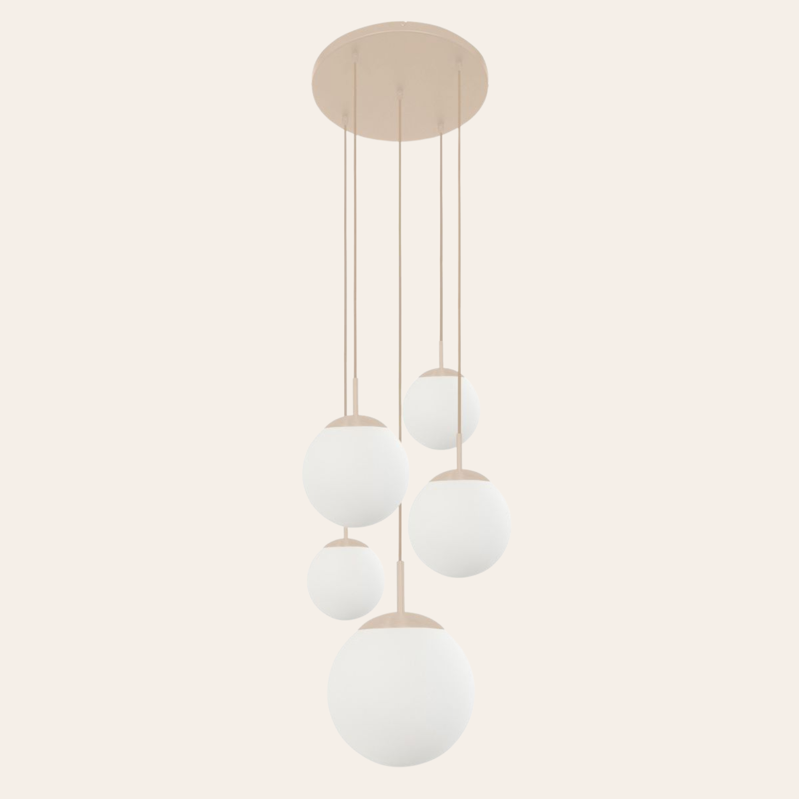 Steinhauer Bollique Hanglamp | Crème Metaal, Mat Wit Glas, 5-lichts Verstelbaar